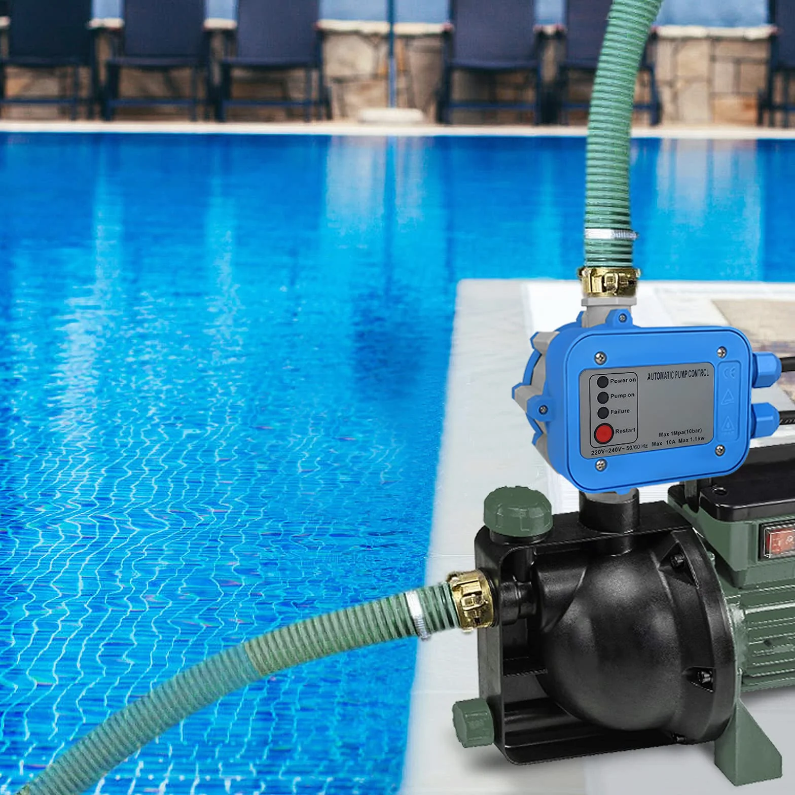 UISEBRT Czujnik ciśnienia, sterowanie pompą z wtyczką – elektroniczny przełącznik ciśnieniowy, pompa wodna pompa ogrodowa maks. 10 barów do domowej instalacji wodnej, pompy głębinowej, nawadniania