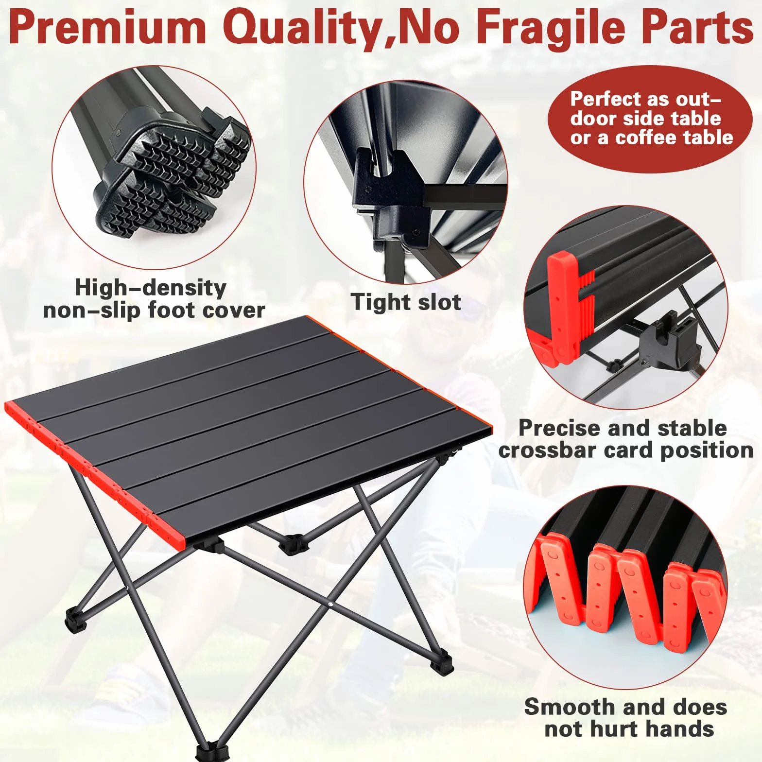 Stolik Kempingowy Składany Aluminiowy 39.5x34.5 cm Czarny z Torbą