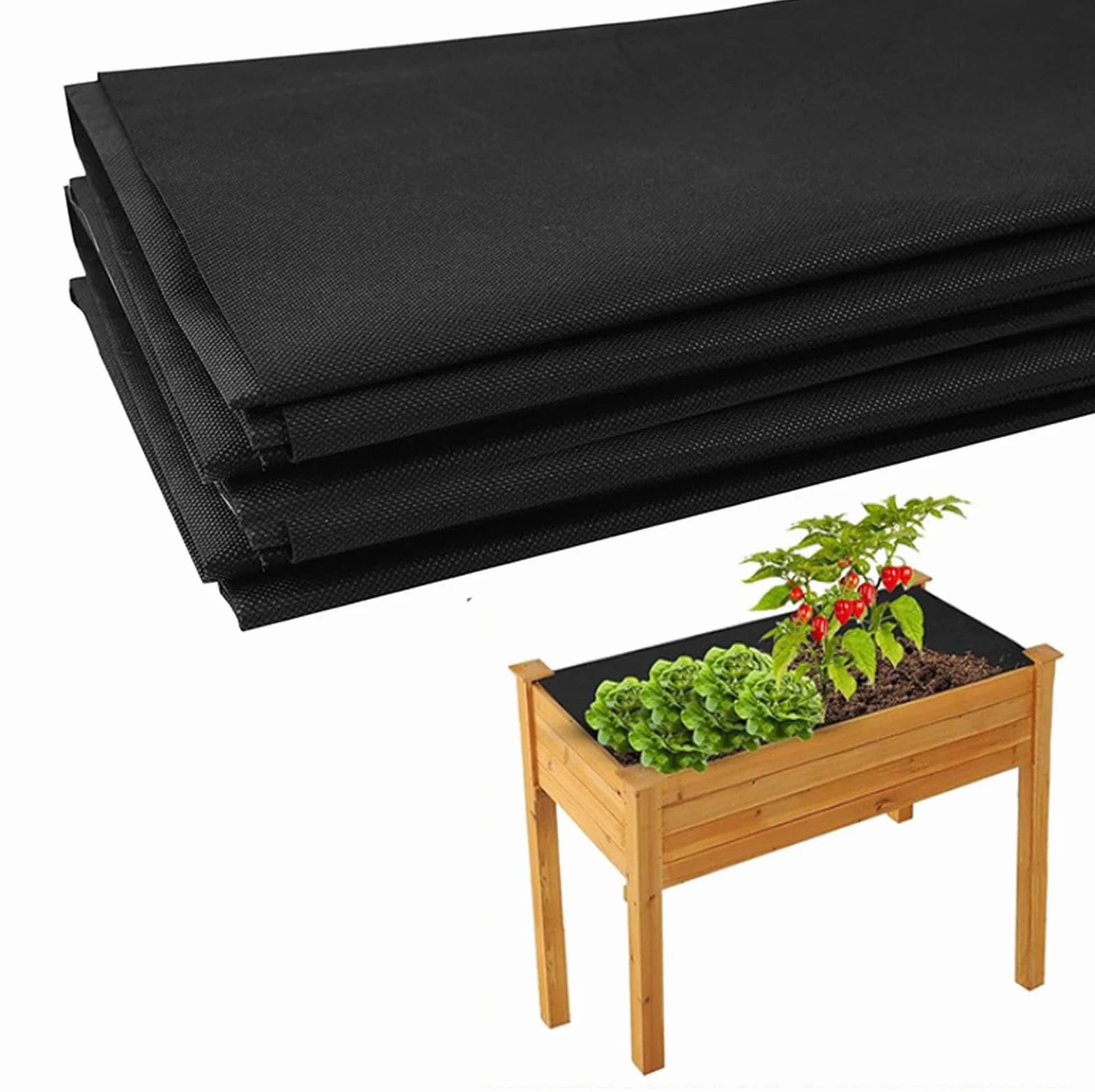 Wkładka z tkaniny do dużych doniczek do warzyw, na zewnątrz, podwyższona wkładka do sadzenia roślin, wytrzymałe, nietkane, do roślin ziołowych, do kwiatów ogrodowych, czarna, 60 x 210 cm