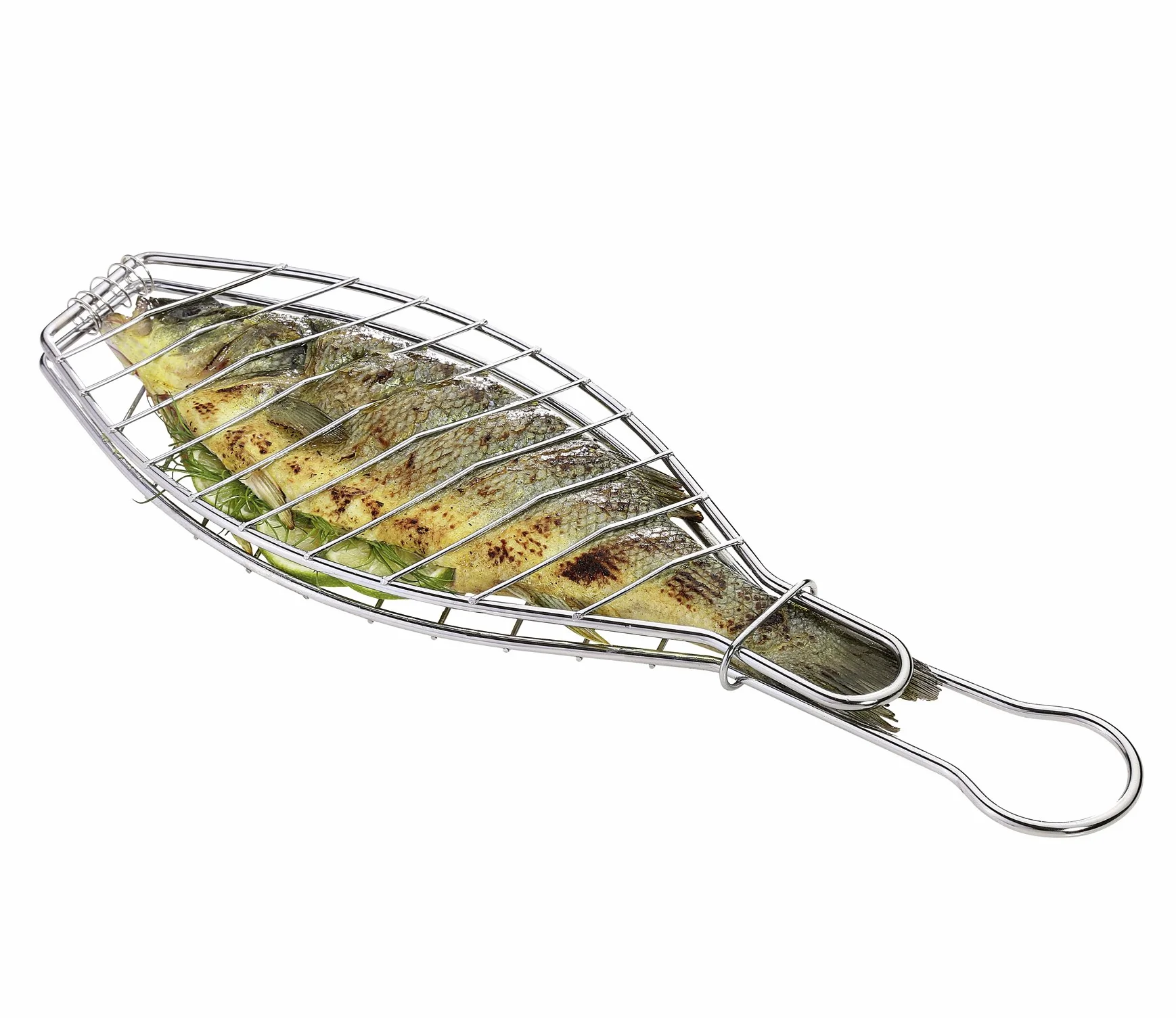 Küchenprofi BBQ Easy szczypce do grilla ryb, metalowe chromowane, 43 cm, uchwyt na ryby, kosz grillowy, do smażenia ryb, szczypce do grillowania ryb, kolor srebrny