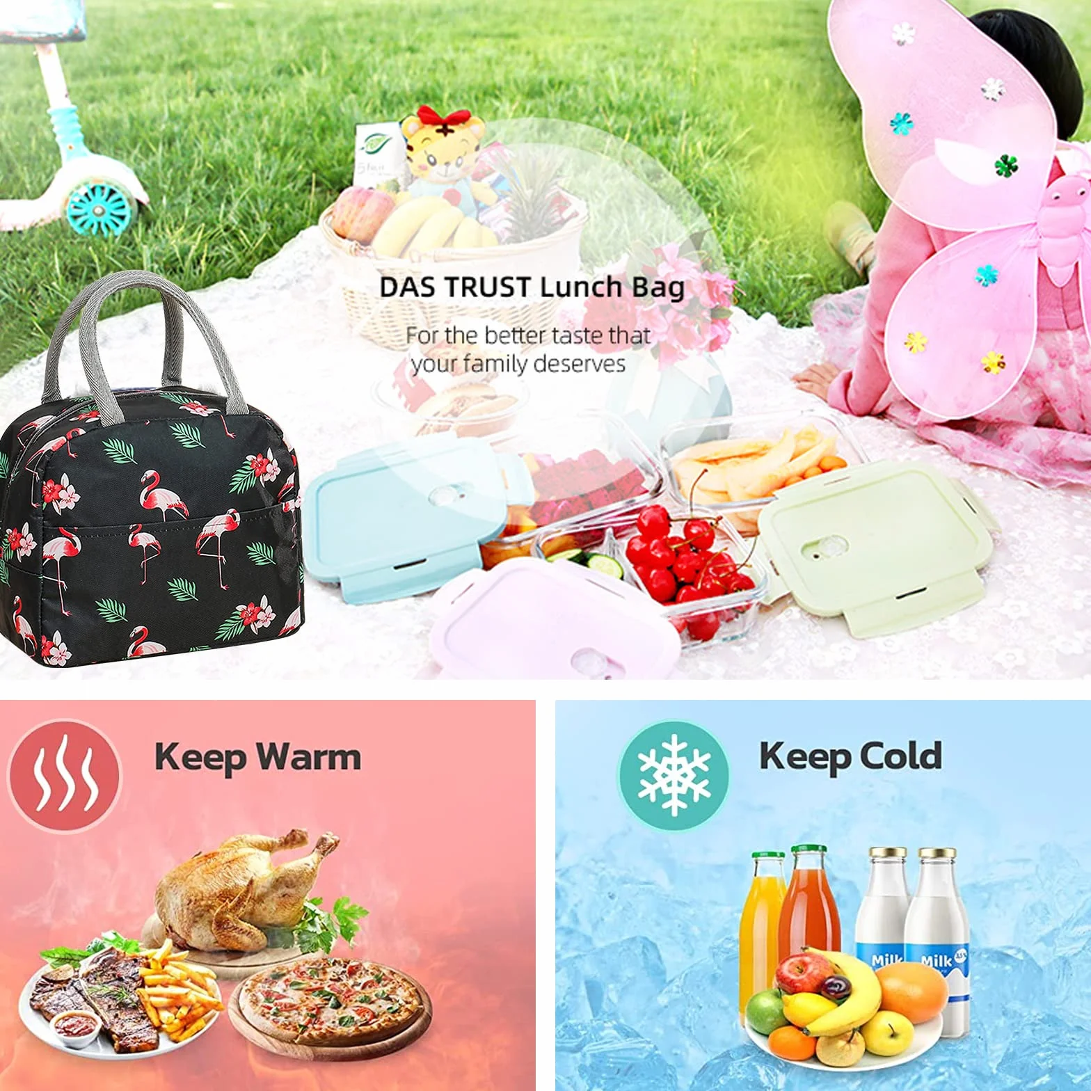 Mecctuck Torba termiczna na lunch izotermiczna przenośna wodoodporna Flaming czarny