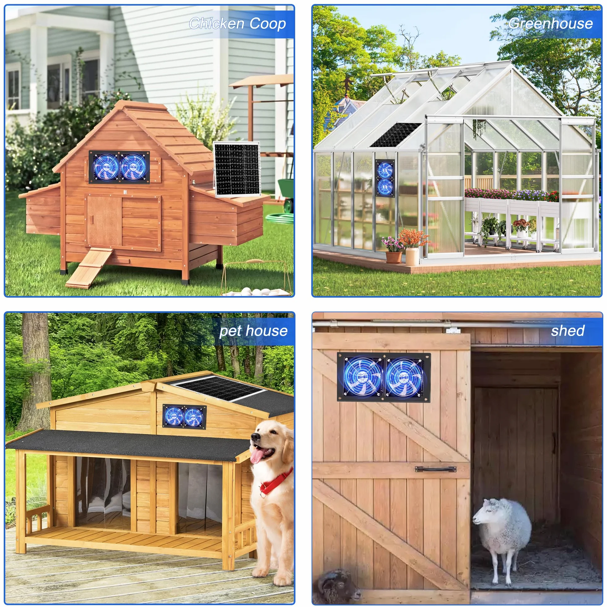 Joycabin Wentylator solarny, 15 W, moduł solarny, podwójny wentylator wydechowy, przenośny solarny wentylator wyciągowy do małych kurników, szklarni, domków dla zwierząt domowych, garażu, piwnicy