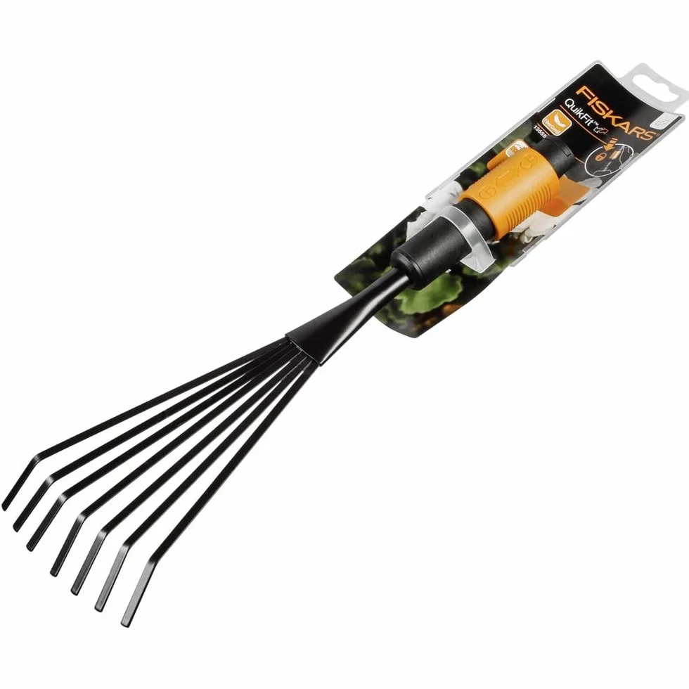 Fiskars małe grabie wachlarzowe QuikFit 7 zębów 12 cm stalowe czarno-pomarańczowe