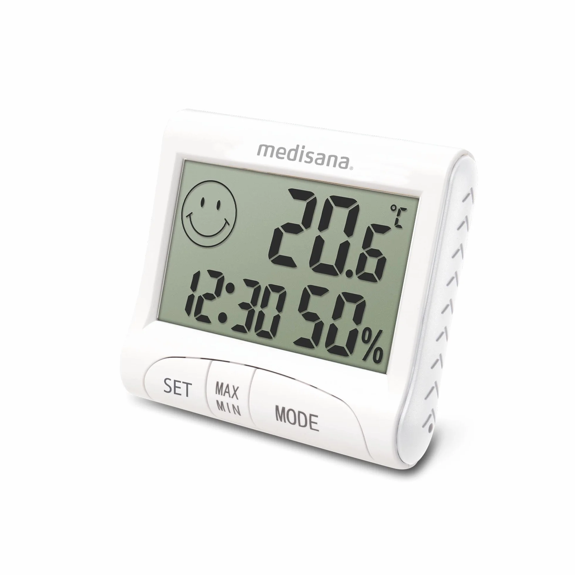 Medisana HG 100, cyfrowy higrometr do pomieszczeń, termometr z wilgotnością, temperaturą pomieszczenia, czasem, wskazaniem nawilżenia powietrza w pomieszczeniu