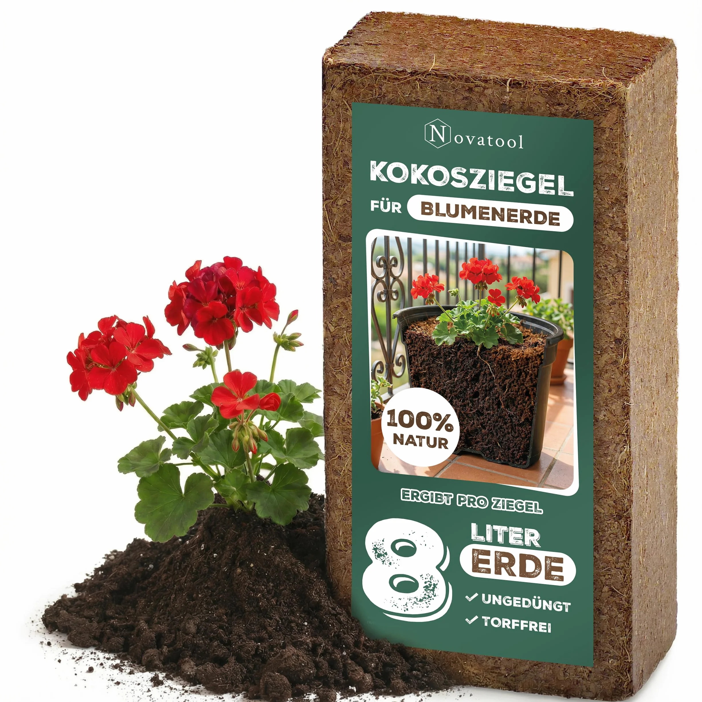 Novatool Cegła kokosowa 8L 650g 20x5,5x10 cm Substrat do kwiatów