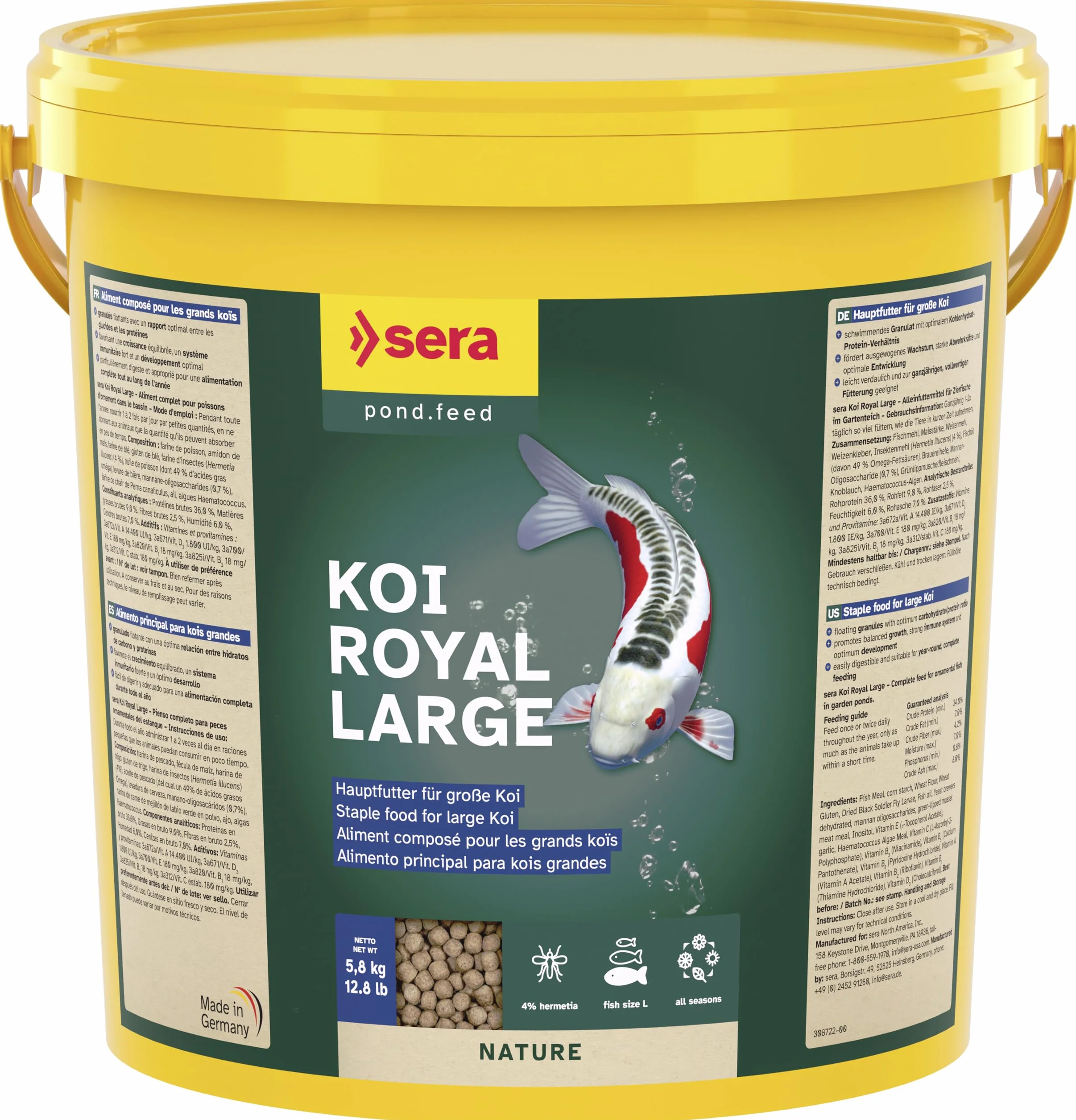 Koi Royal Nature Large 6 mm 21 l karma główna dla koi od 25 cm bez barwników
