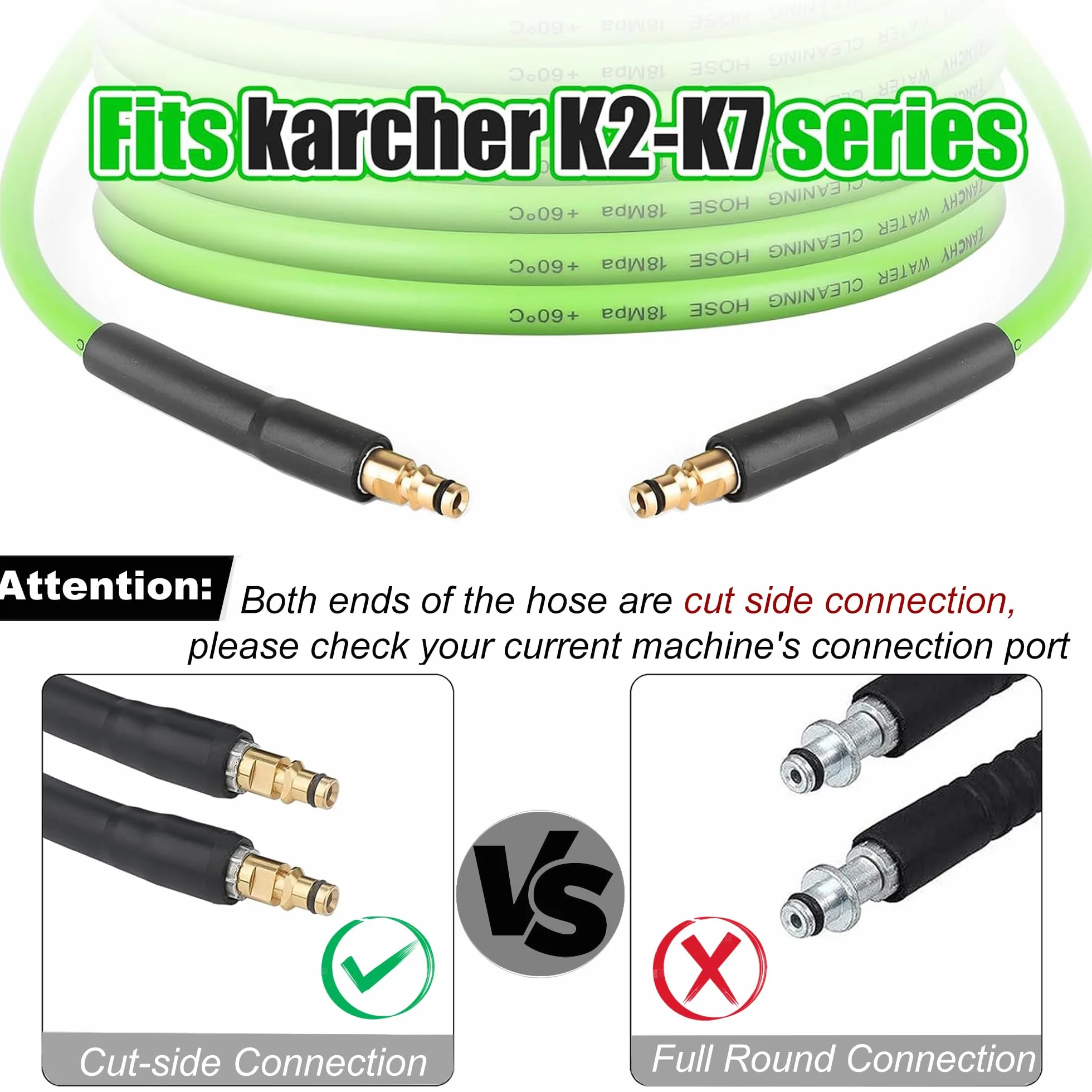 Wąż do myjki wysokociśnieniowej 10 m do Karcher serii K K2 K3 K4 K5 K6 K7, zielony wąż wymienny, zamiennik myjki strumieniowej z szybkozłączką