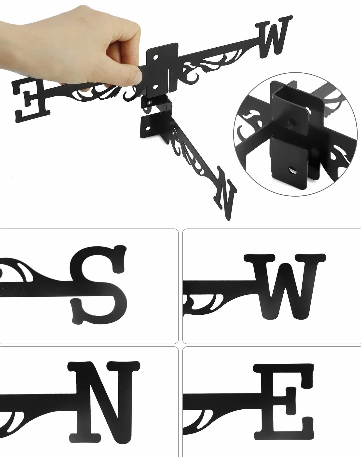 QWORK metalowy wiatrowskaz retro wskaźnik kierunku wiatru do dekoracji dachu ogrodowego