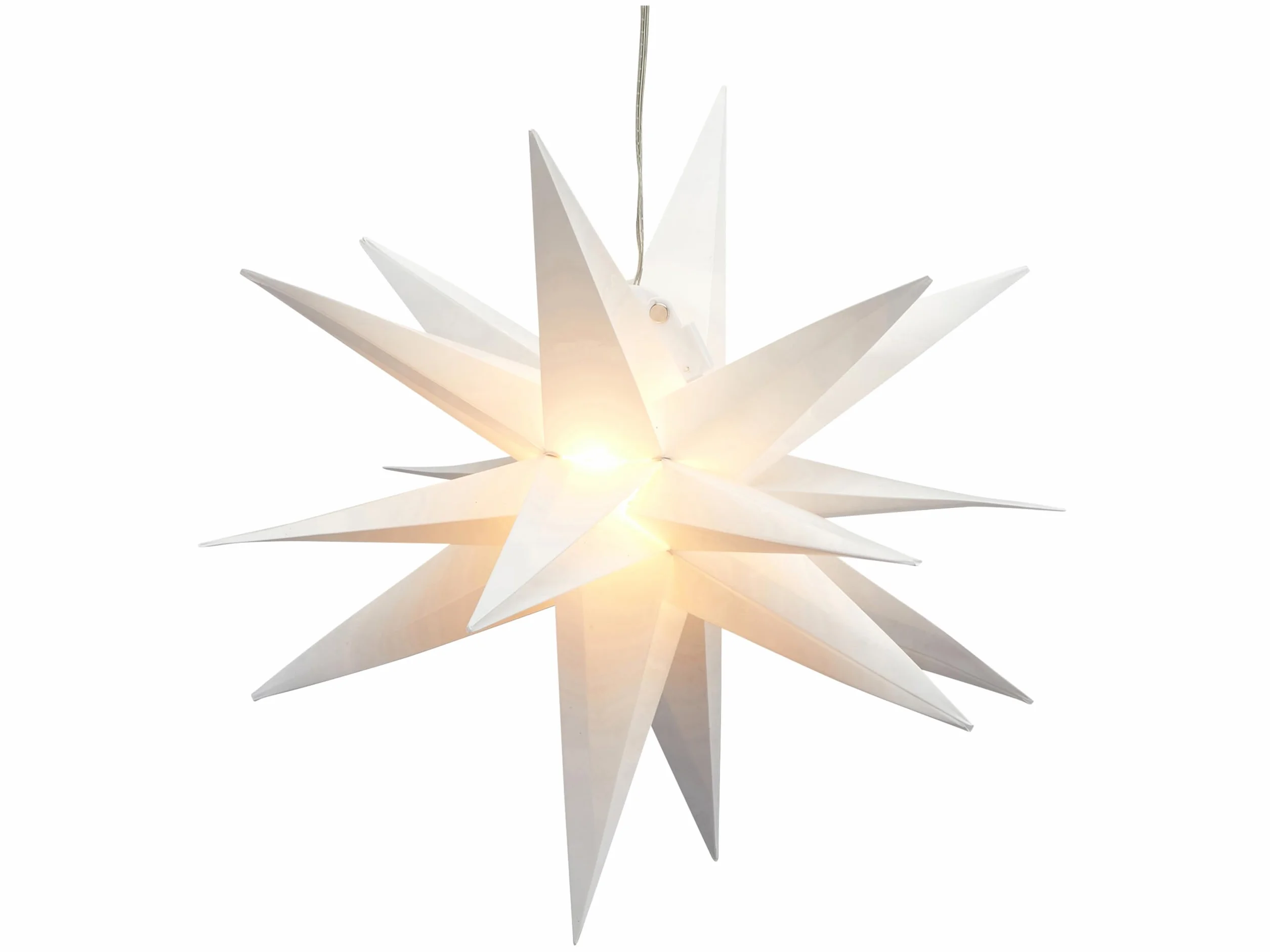 Świecąca gwiazda 3D biała z PCW LED gwiazda bożonarodzeniowa do zawieszenia, w zestawie 15 diod LED Ø 35 cm, do użytku na zewnątrz IP44 (1 x gwiazda świecąca LED biała)