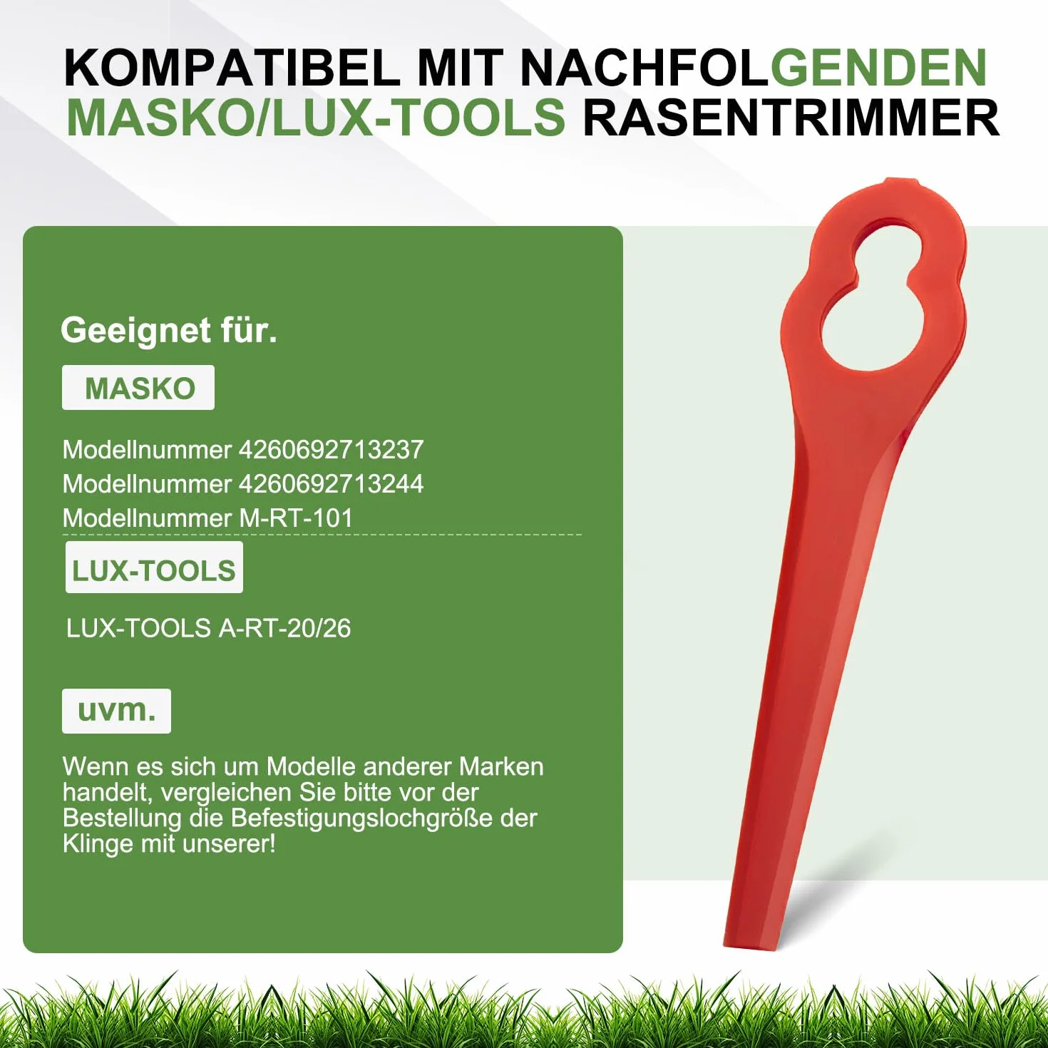 Wymienne noże do podkaszarki MASKO/LUX-TOOLS A-RT-20/26, plastikowe, 100 sztuk