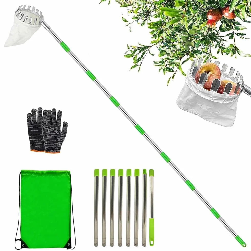 Zbieracz owoców 300 cm z trzonkiem teleskopowym i materiałem, średnica 16 cm, zbieracz do wiśni, zbieracz jabłek, zbieracz owoców, zbieracz owoców do zbierania owoców