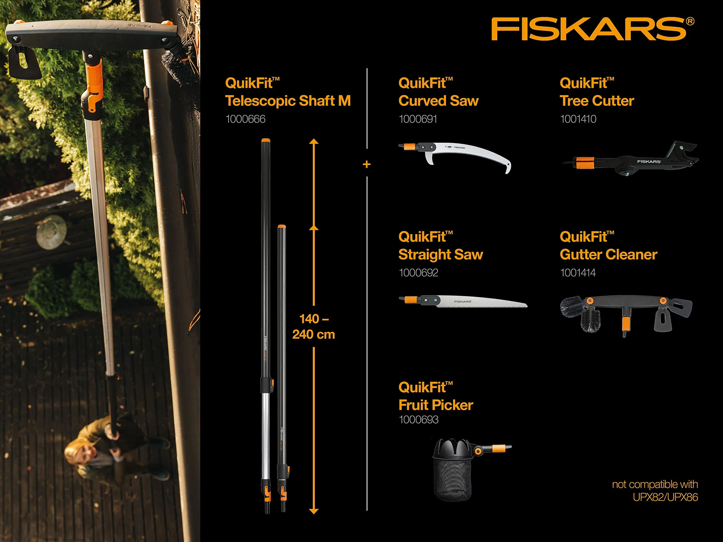 Fiskars Piła do pracy w trudno dostępnych miejscach, Głowica, Długość: 55 cm, Ostrze ze stali hartowanej, Czarno-pomarańczowy, QuikFit, 1000691