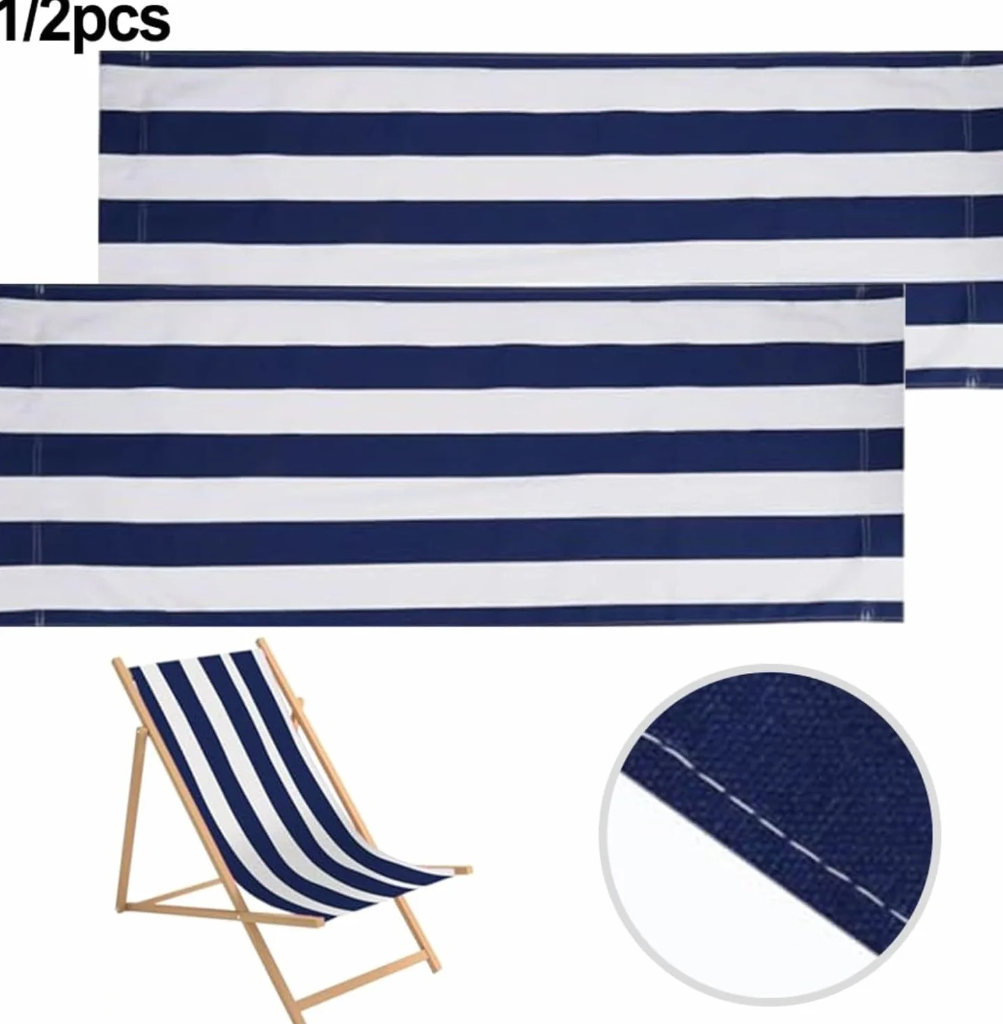 120 x 44 cm, 1/2 szt., wymienne płótno, niebieskie i białe paski, krzesło plażowe, leżak, leżak, leżak, do opalania, ogrodu, na dziedziniec, 2 szt