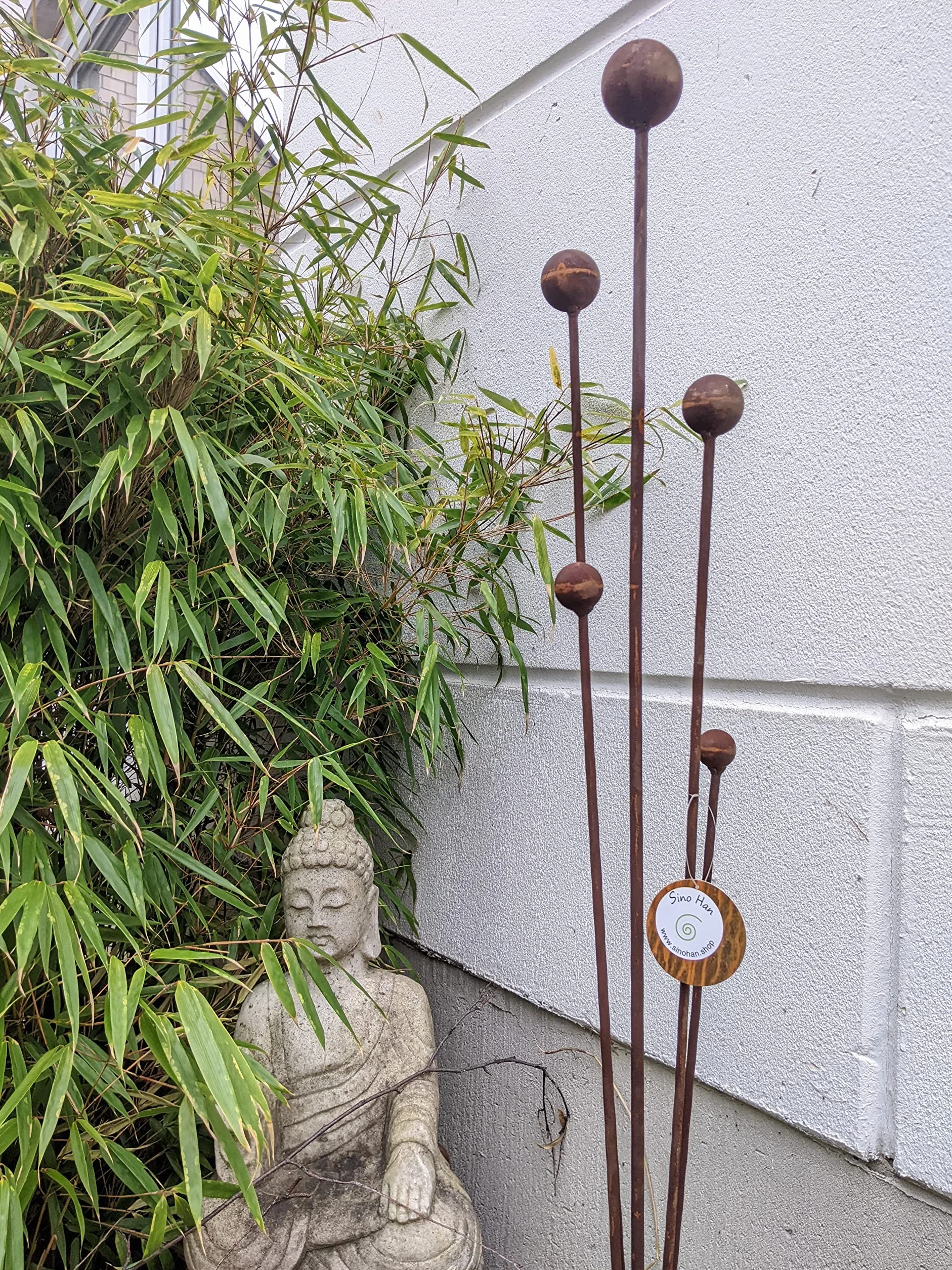 Zen Man Ozdoba ogrodowa ze stali nierdzewnej, kula ogrodowa z metalu, rdza, wys. 116 cm 032139