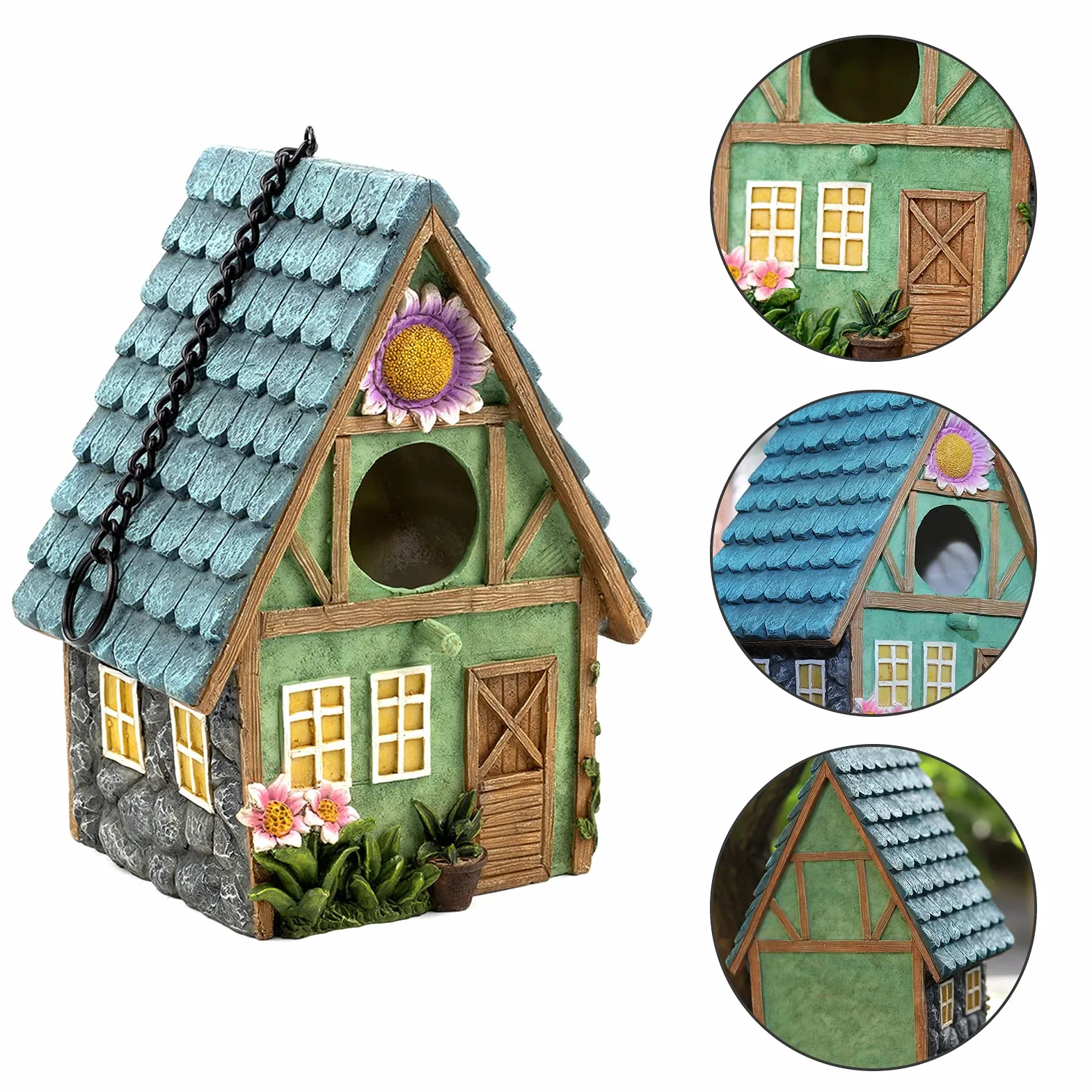 Drewniany domek dla ptaków 21 x 15 x 13 cm dekoracyjny dach wiszący do ogrodu
