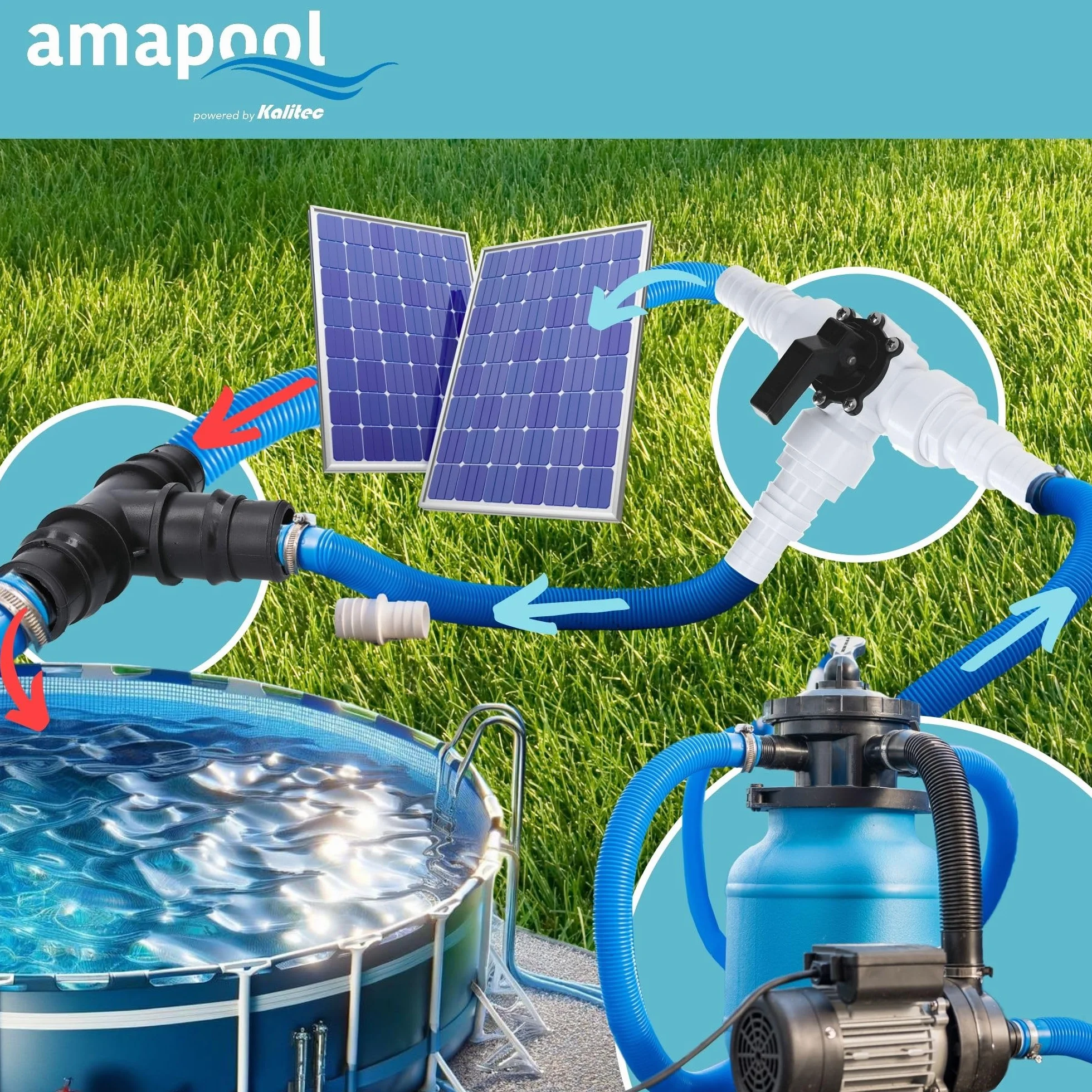 Amapool Zestaw Bypass Basen 12 Sztuk - 3-Drożny Zawór Basenowy