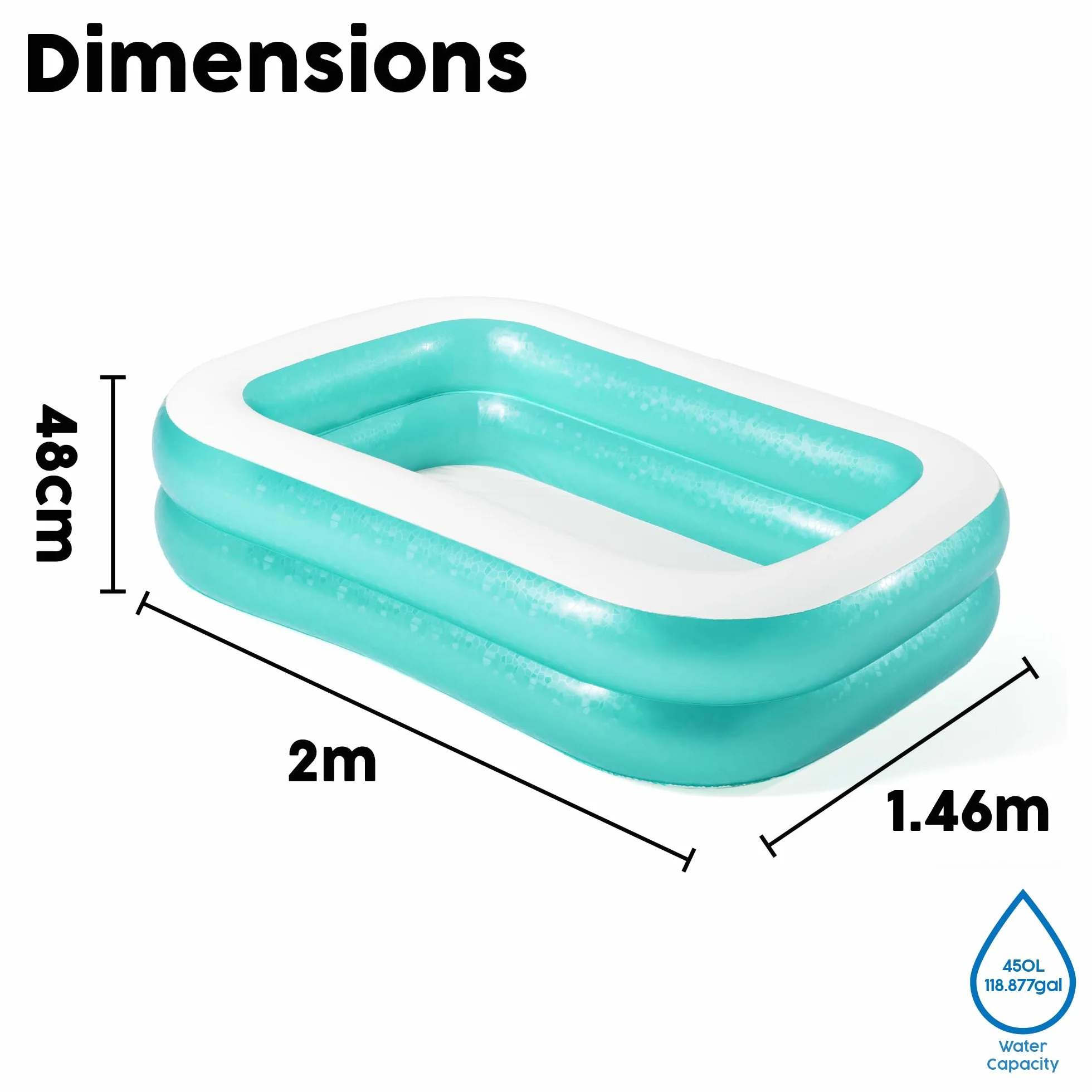 Bestway® 6'7" x 59" x 20"/2.01m x 1.50m x 51cm Rectangular Pool