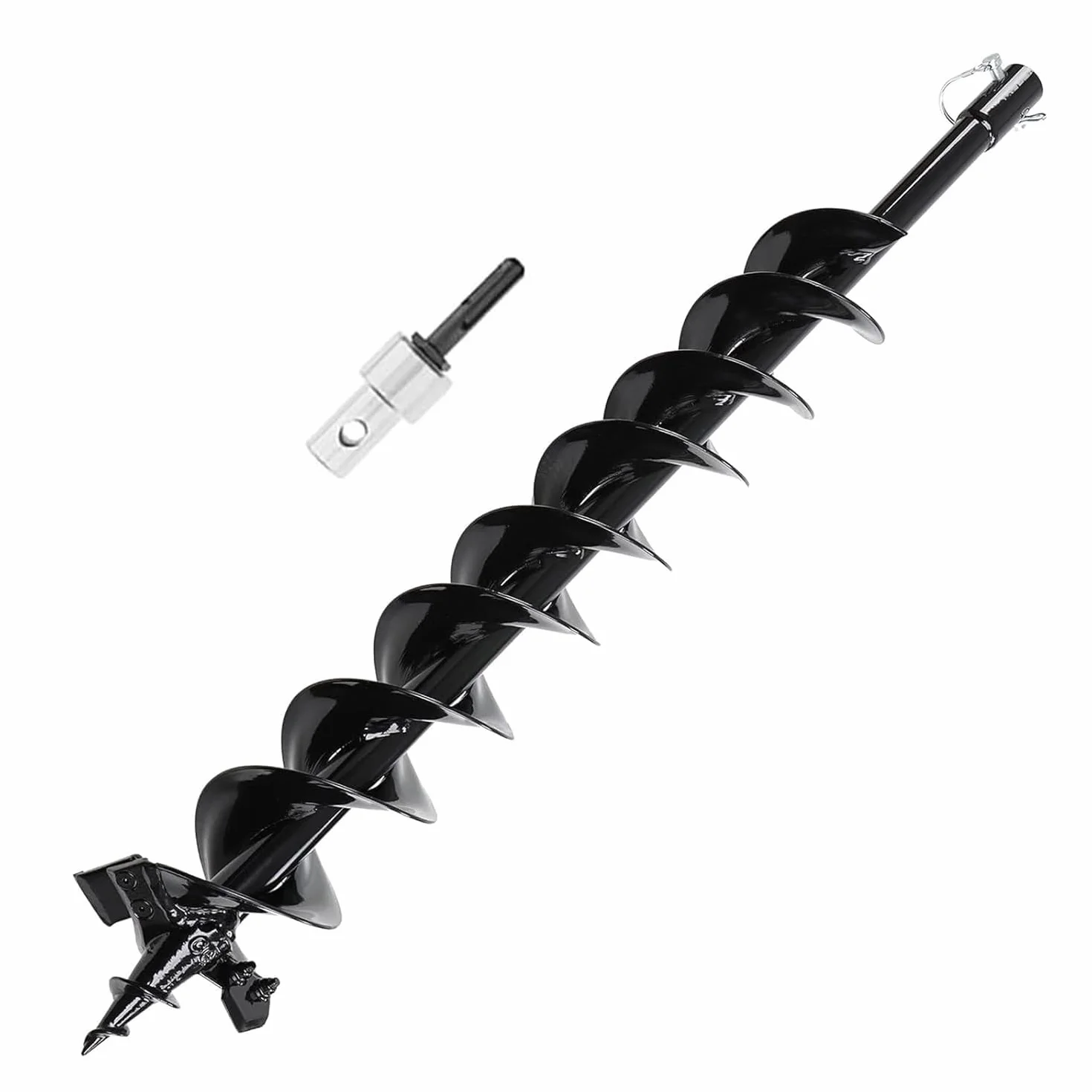 Wiertło do gleby ze sworzniem zabezpieczającym i adapterem, średnica 120 mm, długość 800 mm, dla wierteł do słupów, studni, prac wykopowych, stalowych, świder do gleby