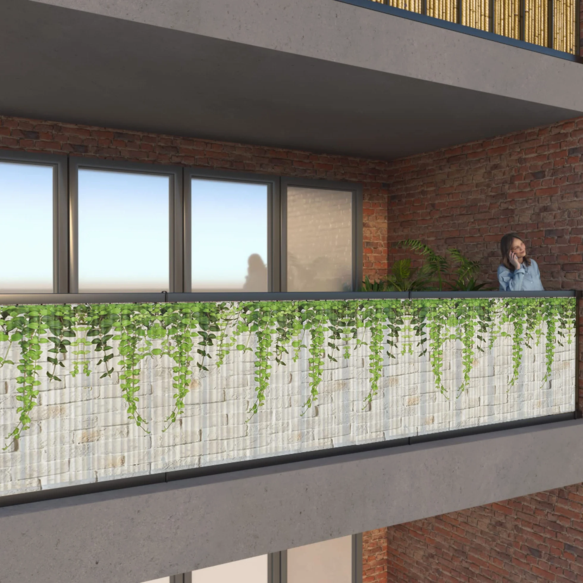 Osłona na balkon o wysokości 100 cm lub innych – ochrona przed wiatrem – obramowanie balkonu, mata maskująca (400 x 100 cm, wzór 16)