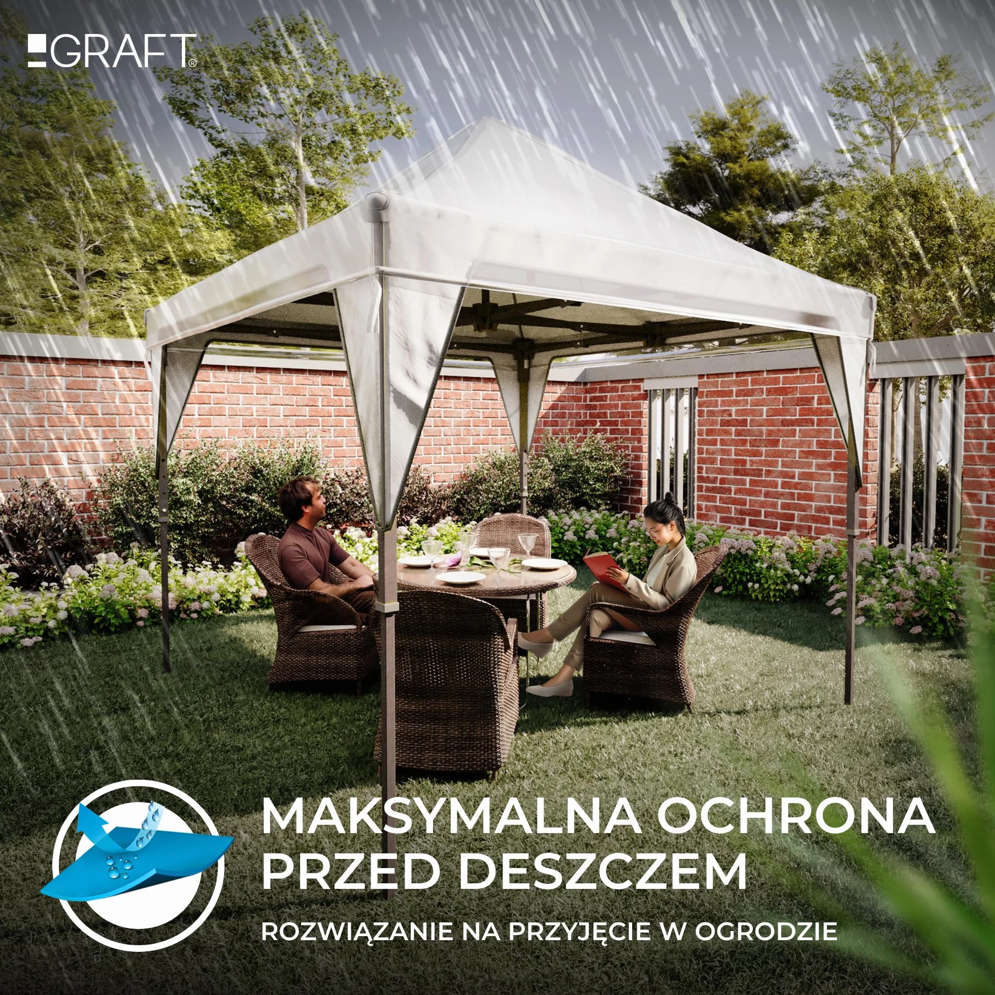 GRAFT pokrowiec na altanę 3x3m | Pokrowiec ochronny | Pokrowiec przeciwdeszczowy | Pokrowiec wymienny na altanę | Wodoodporny przezroczysty | Wodoodporny | przed warunkami atmosferycznymi