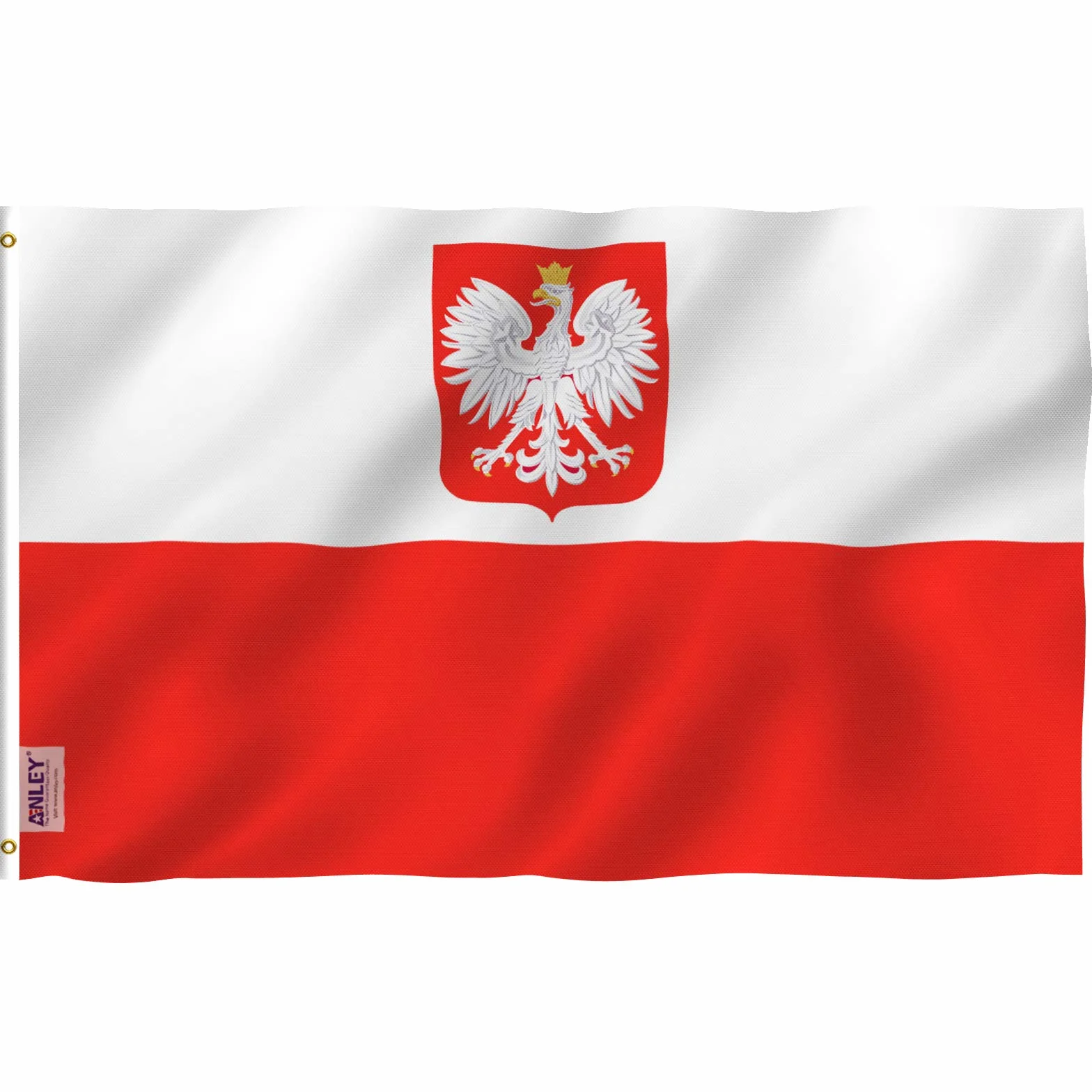 Anley Fly Breeze Flaga stanowa Polski 3x5 stóp Poliestrowe polskiego orła z mosiężnymi przelotkami