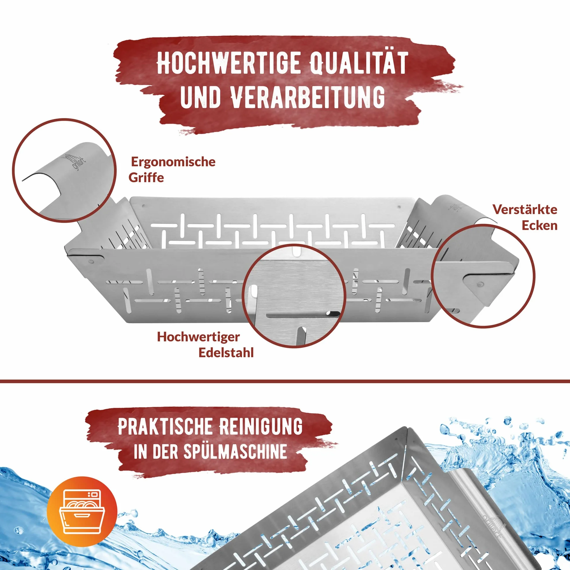 grillart® Premium XL Ruszt do grilla ze stali nierdzewnej jako kosz na warzywa, ruszt do grillowania ryb i tacka do grilla – uniwersalnie używany i szczególnie trwały ruszt do grilla - idealne