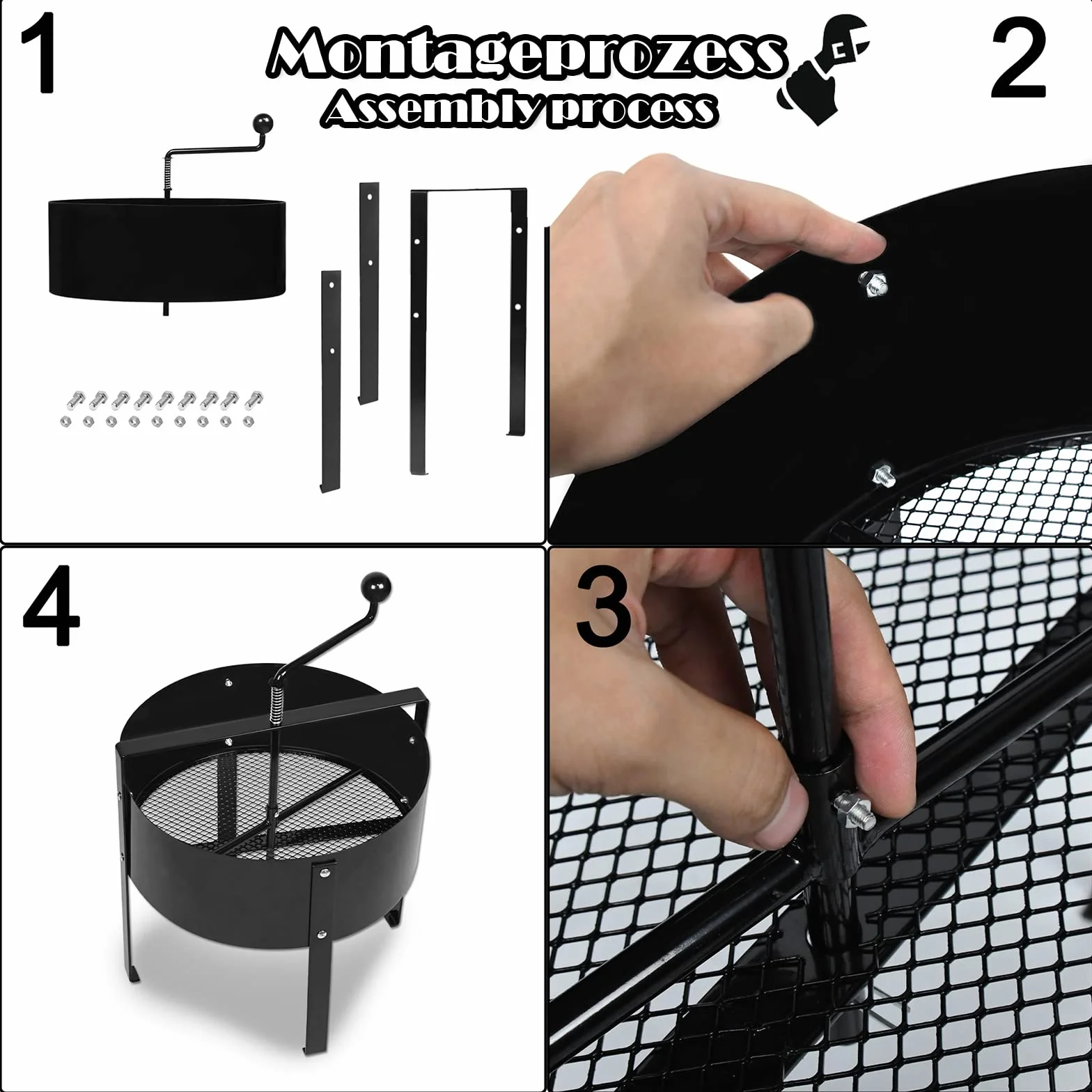 Sito z korbą ręczną, obrotowe sitko ogrodowe, sito do ziemi, kompostu, chwastów, piasku, żwiru, Ø 40 cm - 1,2 mm patelnia z siatki
