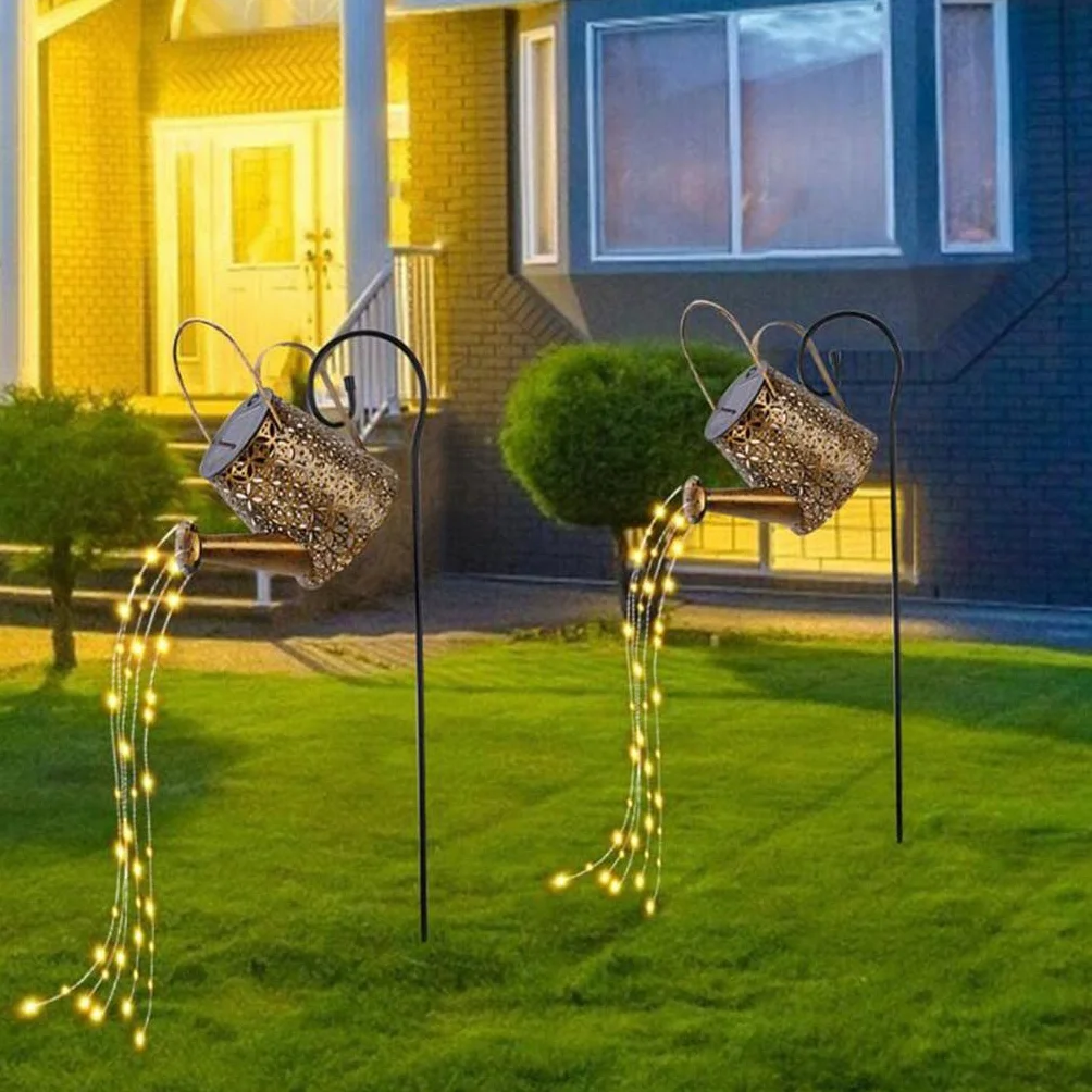 Konewka palik solarna lampa ogrodowa dekoracja podwórka lampa zewnętrzna hak w stylu G, lekka miedź + hak G