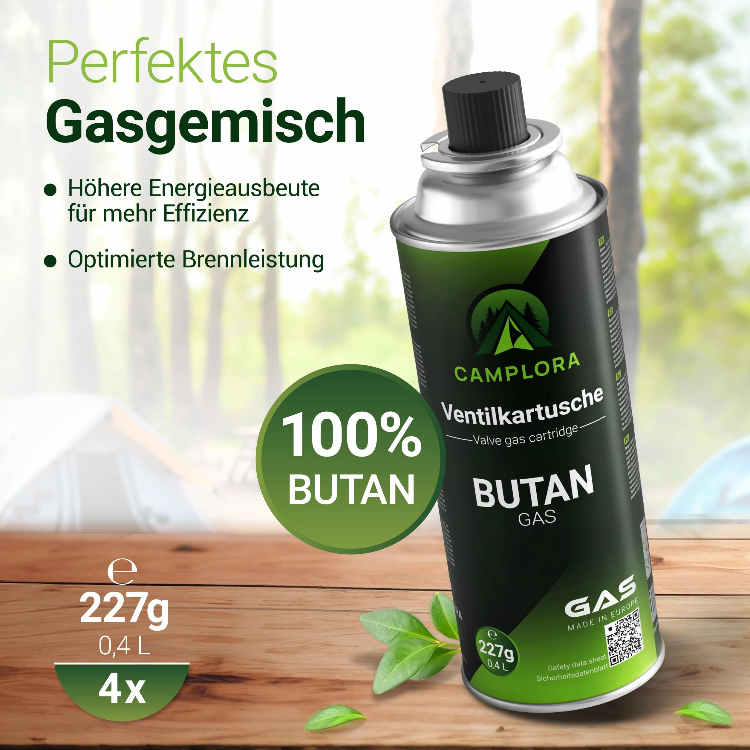 CAMPLORA 4 x 227 g butanowe kartusze gazowe z zaworem MSF-1a do grilla, kuchenki kempingowej, ogrzewania gazowego, kuchenki gazowej, kartuszy gazowych 227 g, butla gazowa z butanem