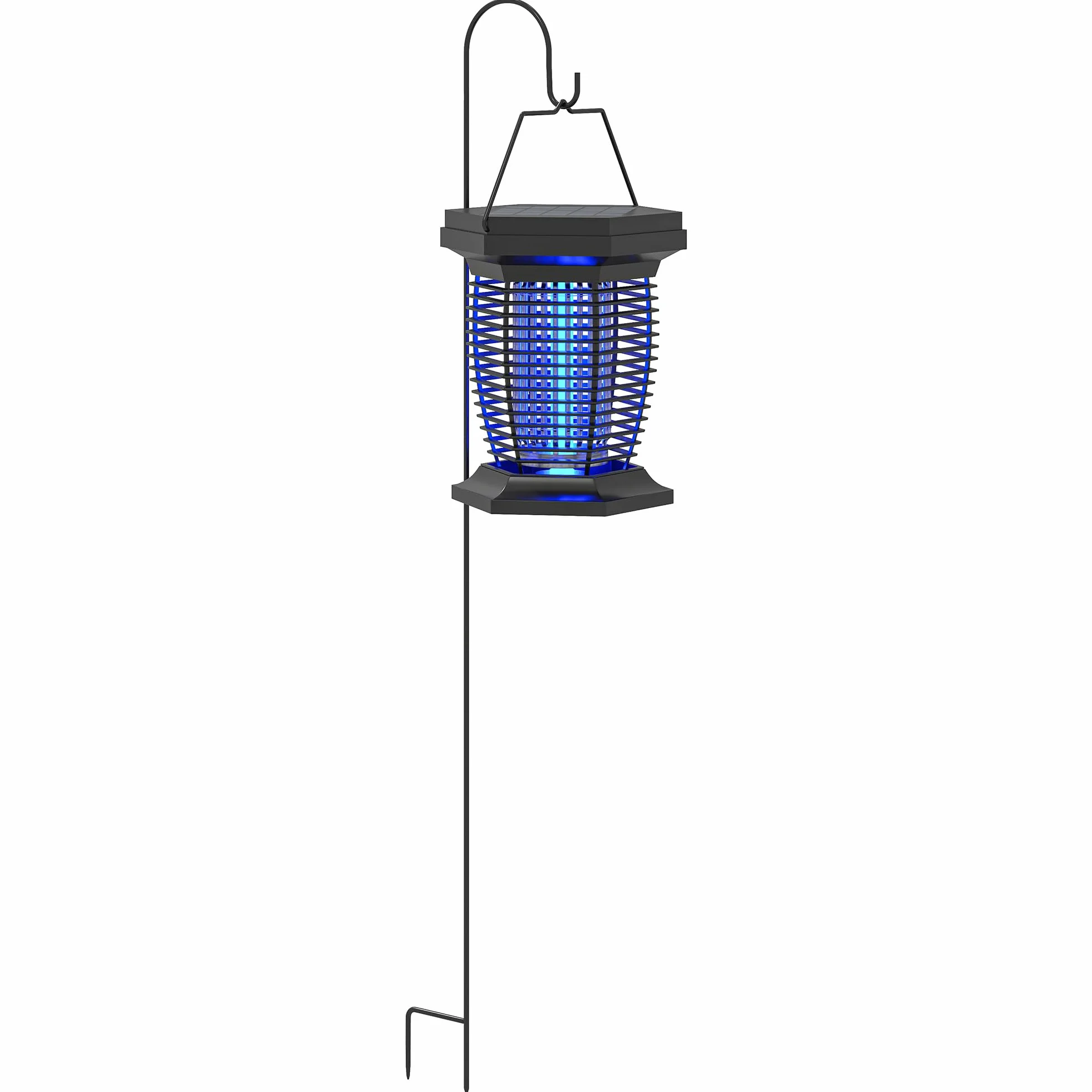 Outsunny 2-in-1 Electric Fly Zapper with UVA Light, Hanging Garden Lantern, Solar and USB-DC Rechargeable Insect Mosquito Bug Zapper, Fly Killer for Indoor and Outdoor Use, Black