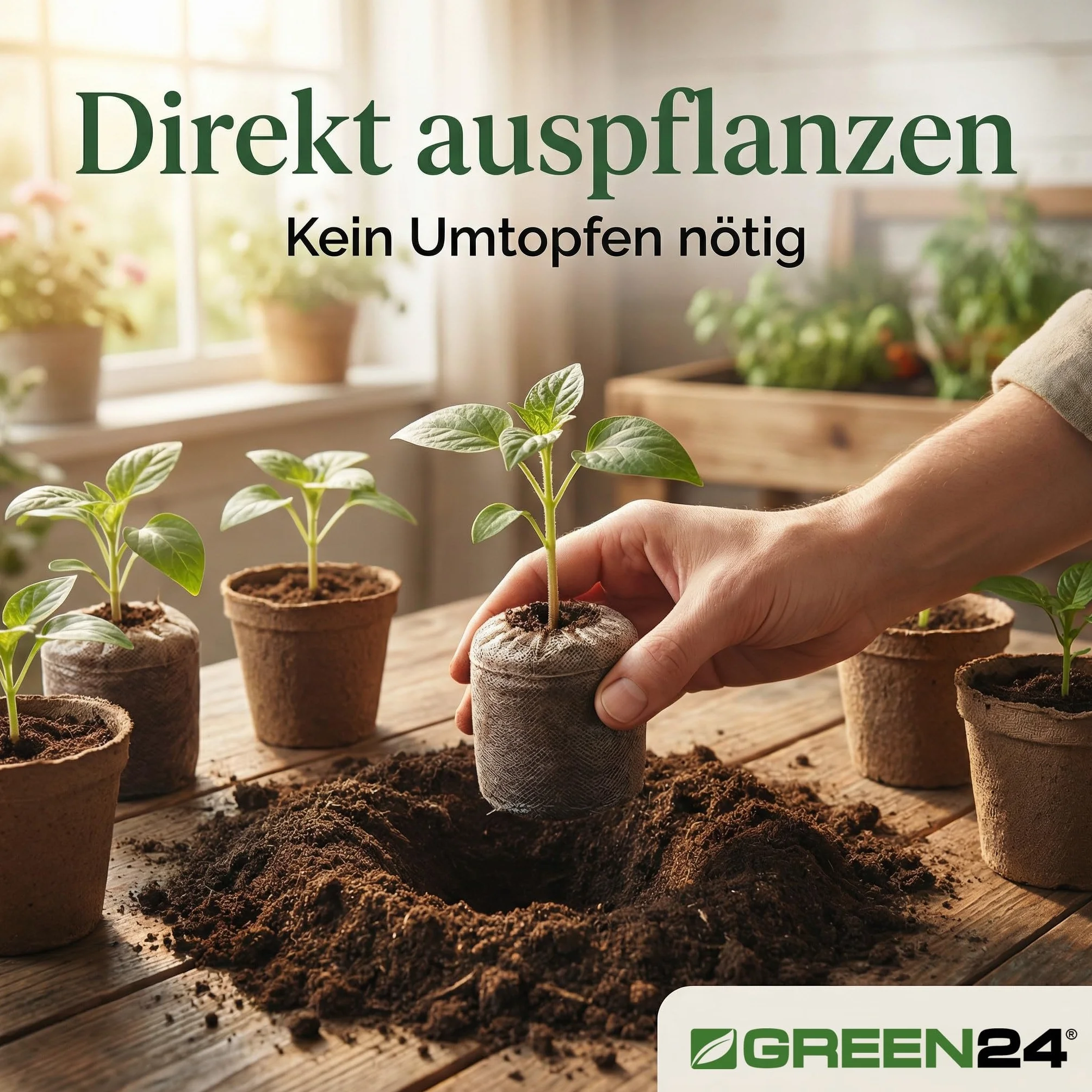GREEN24 100 sztuk doniczek torfowych Ø 44 mm Made by Jiffy® tabletki do torfu, ziemia do siewu, tabletki torfowe z instrukcją obsługi (może nie być dostępna w języku polskim)
