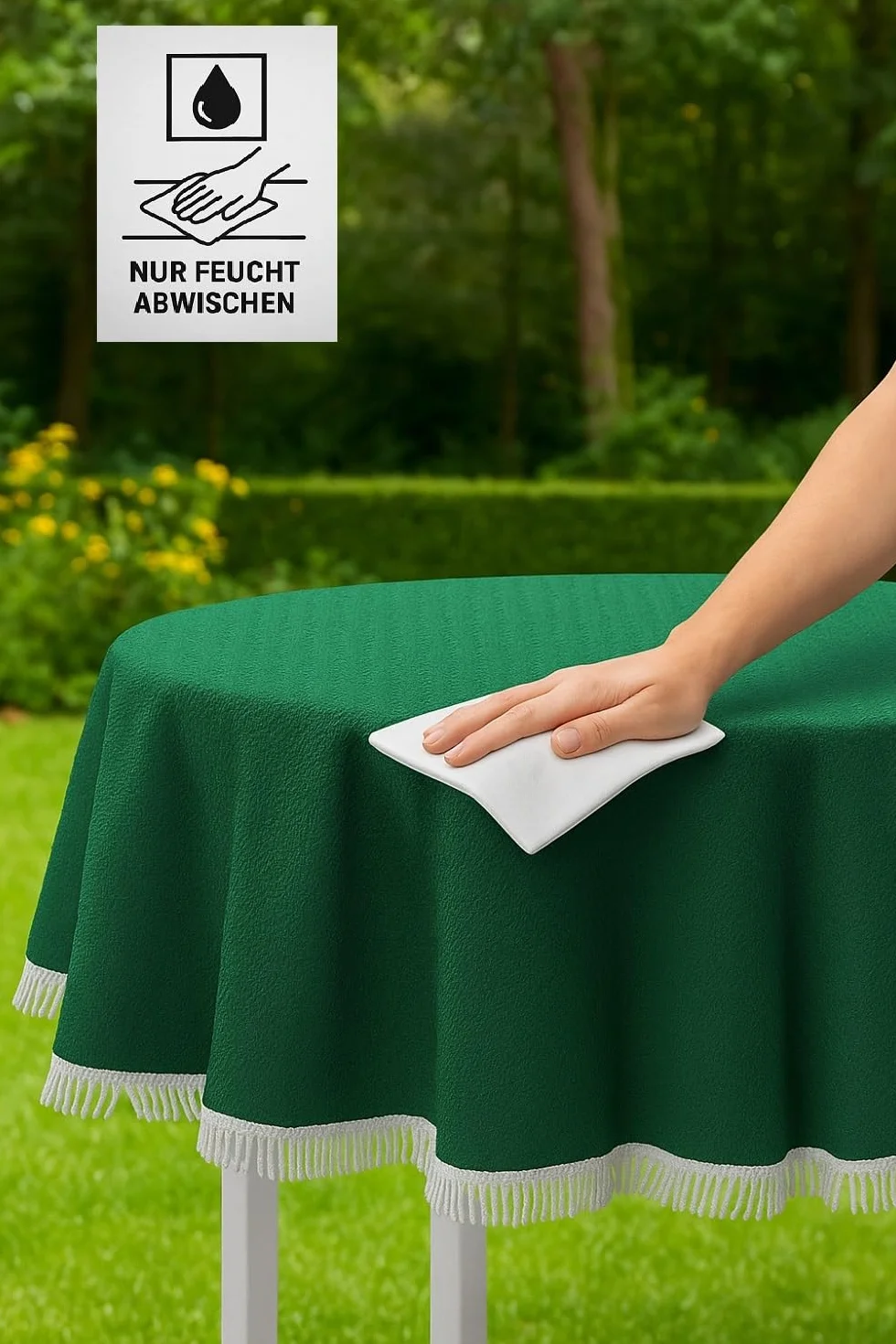 EXKLUSIV HEIMTEXTIL Classic obrus na stół ogrodowy z frędzlami 130 cm niebieski