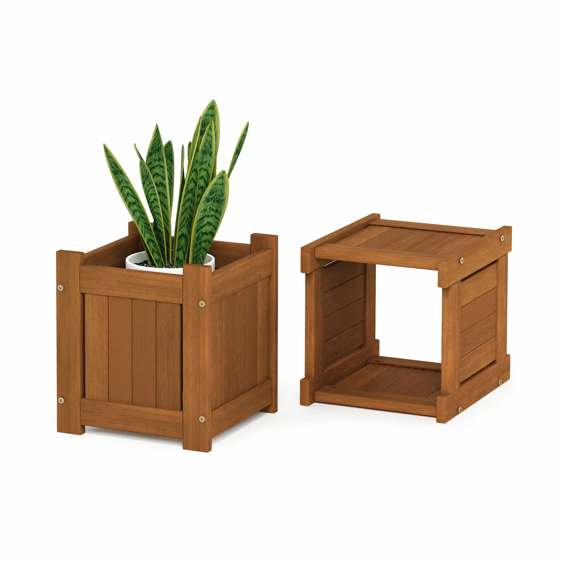 Furinno FG20464 Mini skrzynka na rośliny z twardego drewna, drewno meranti, naturalne, 26,16 x 100,33 x 29,72