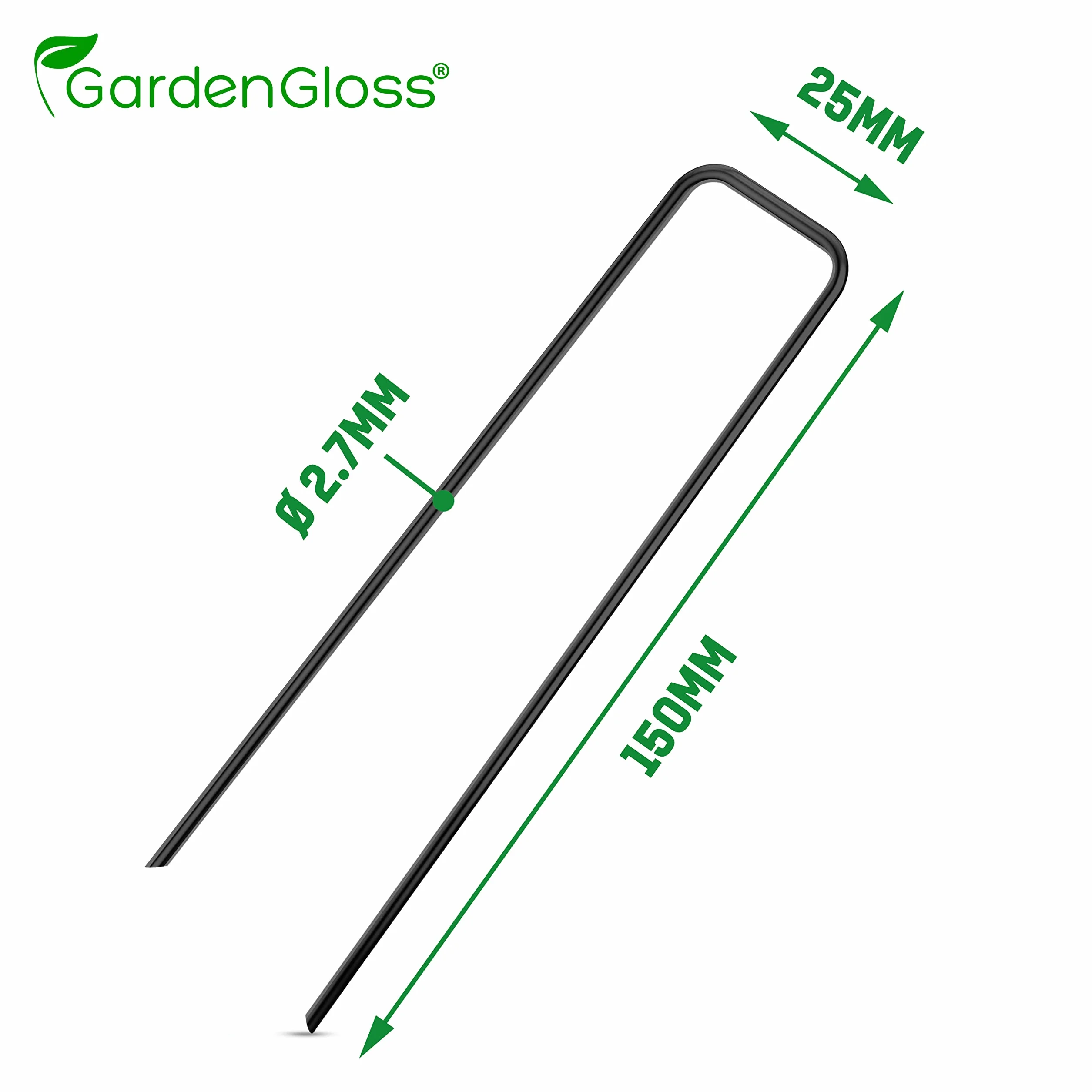 GardenGloss® Kotwy Gruntowe ze Stali, Nieocynkowane (50 Sztuk) – Solidne Kotwy do Agrowłókniny, Ogrodzenia i Siatki – 150 mm Długości, 25 mm Szerokości, Ø 2,7 mm
