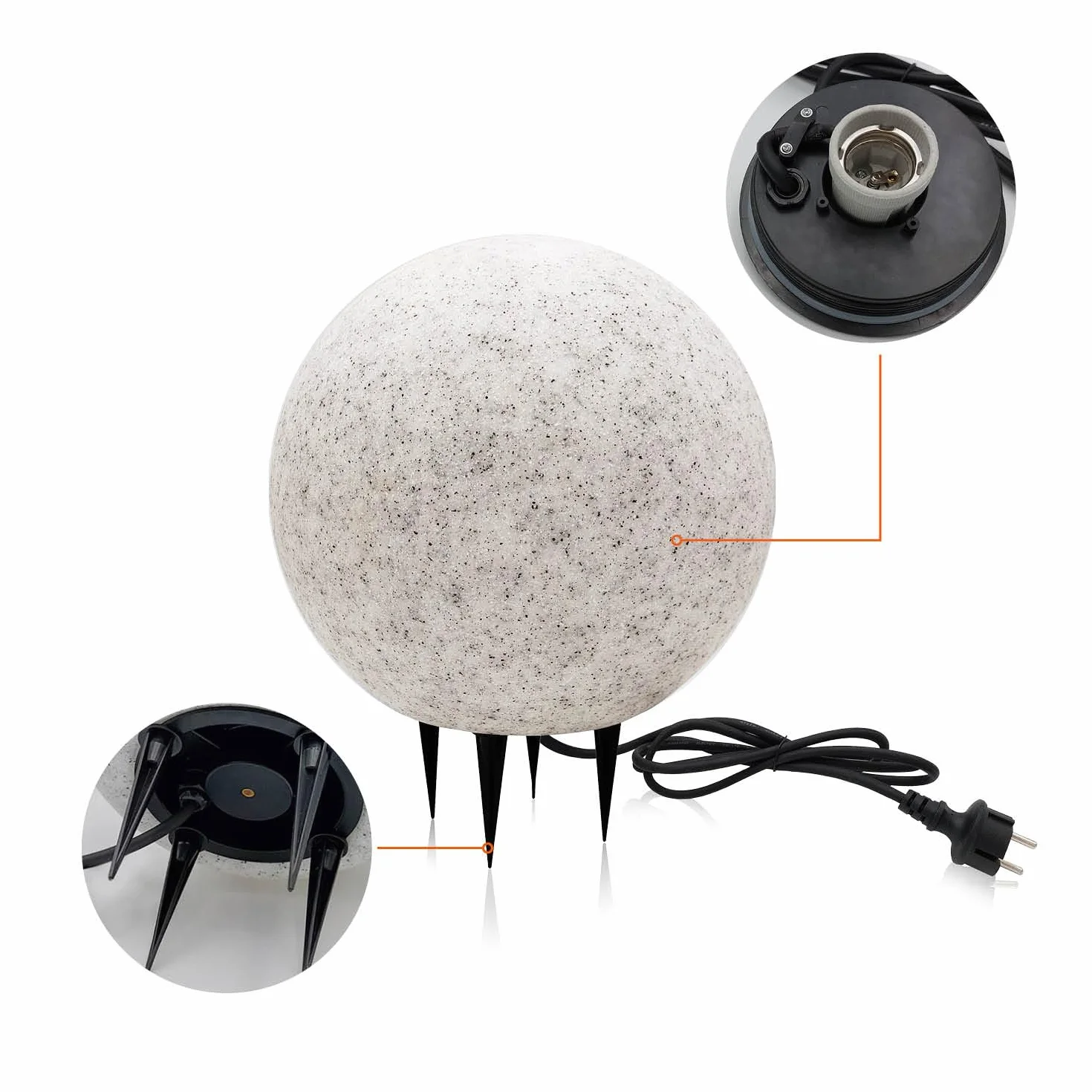 Lampa ogrodowa imitacja kamienia kula świetlna zewnętrzna IP65 lampa ogrodowa zewnętrzna, kabel IP65 2m dekoracja ogrodowa, oświetlenie ogrodowe z zasilaniem (ø25 cm S)