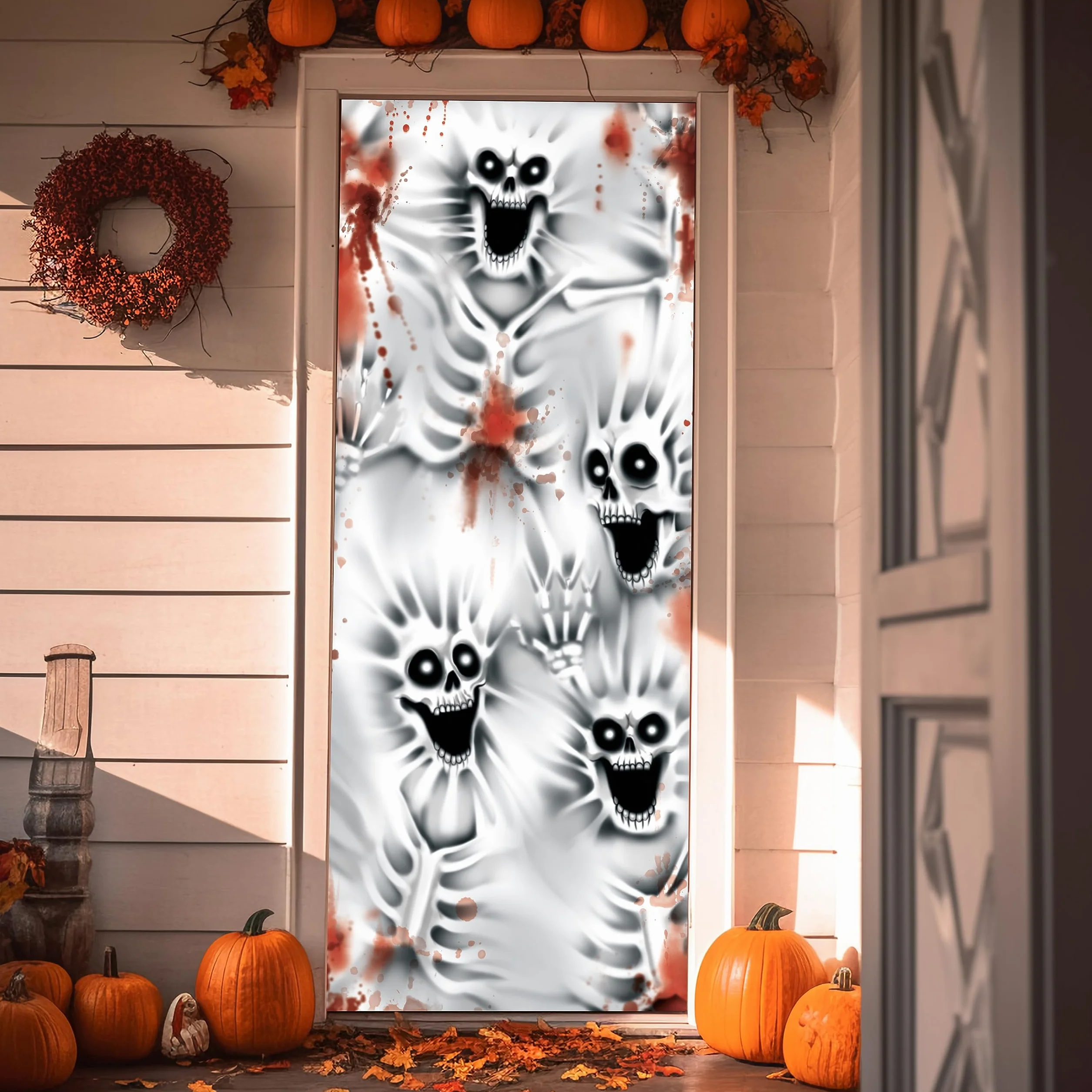 JOYIN Straszna osłona na drzwi szkielet 3D, 76,2 x 182,9 cm, szkielet na Halloween, dekoracja ścienna i wewnętrzna