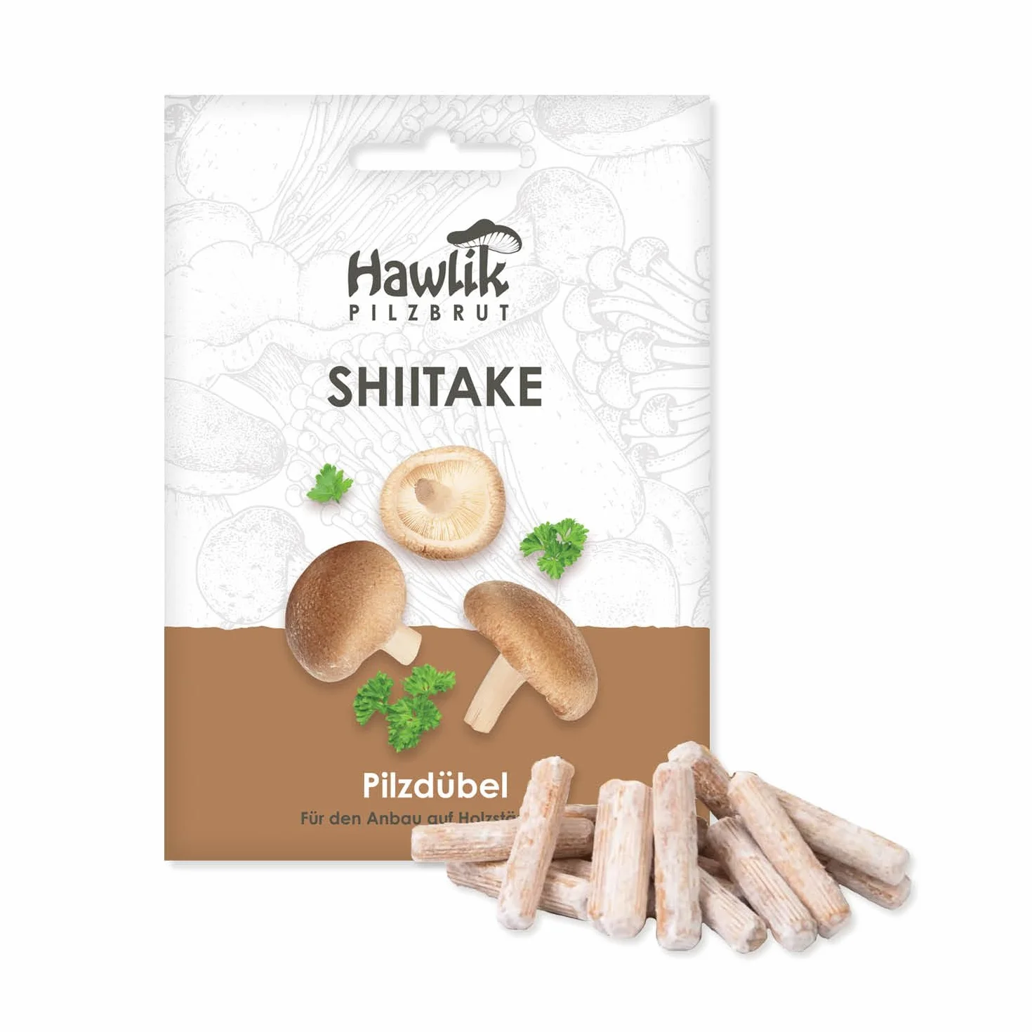 Hawlik Pilzbrut Zaszczepiacz grzybów - uprawiaj grzyby Shiitake na drewnie i pniach drzew - łatwo uprawiaj świeże grzyby - 20 kołków grzybowych z grzybnią do uprawy na brązowym drewnie