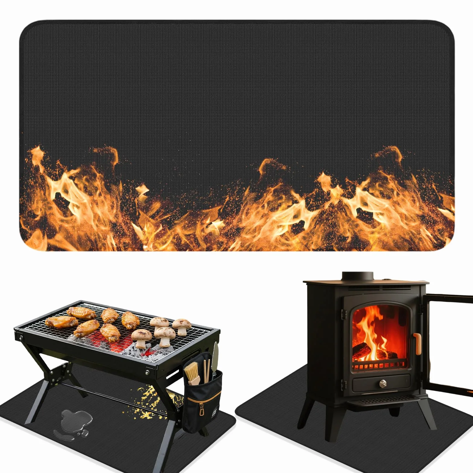 Mata ognioodporna do grilla, dwustronna 1 mm x 127 cm x 97 cm zewnętrzna mata do grilla, ognioodporna, odporna na ciepło i wodoodporna, nadaje się do grilla, kuchenek, trawników na ziemi