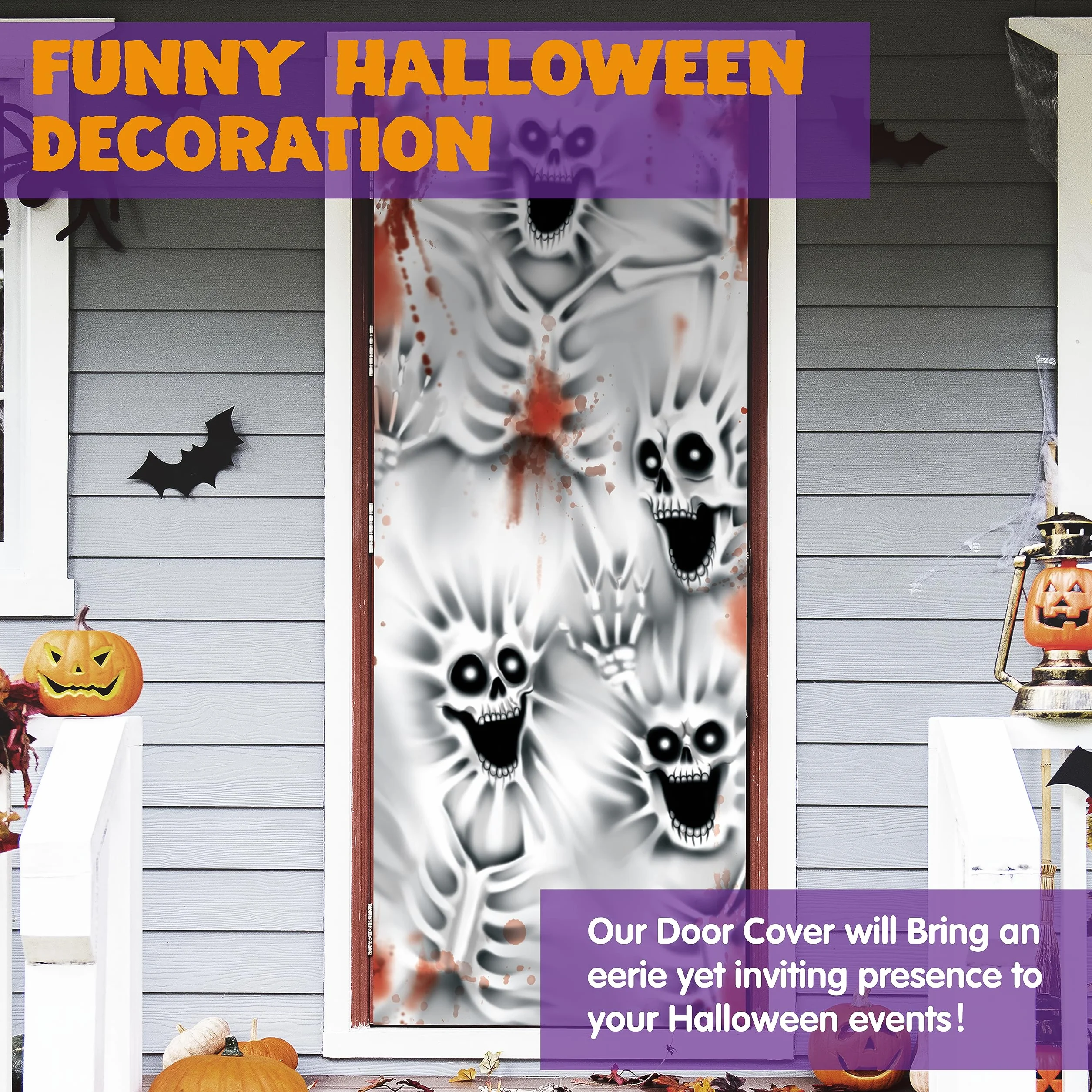 JOYIN Straszna osłona na drzwi szkielet 3D, 76,2 x 182,9 cm, szkielet na Halloween, dekoracja ścienna i wewnętrzna