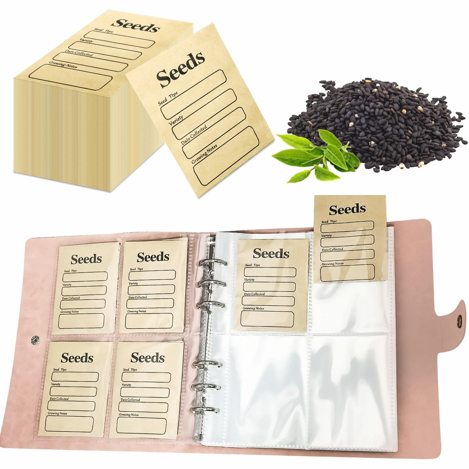 100 sztuk Seed Storage Organizers Resealable Self Sealing Seed Envelopes Garden Seed Organization Binder Saving Envelope Seed Collecting Template for Vegetable