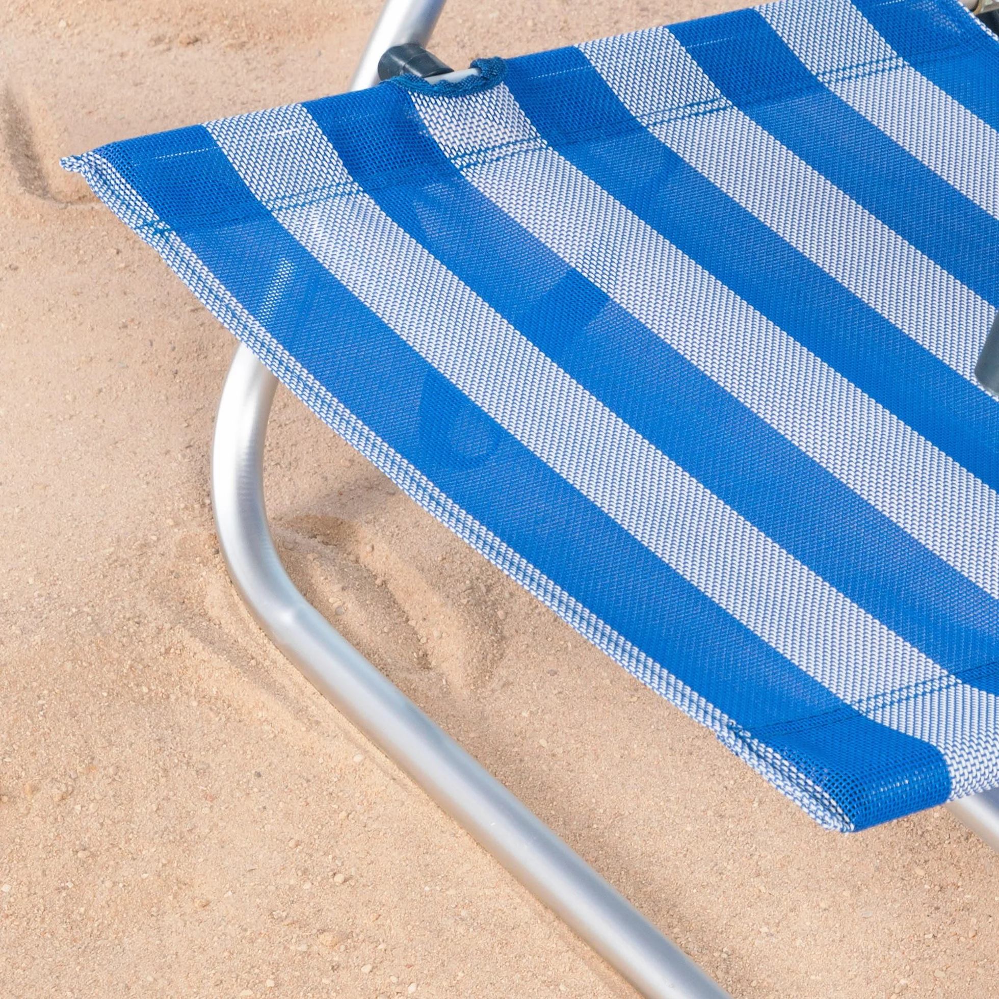 AKTIVE Krzesło plażowe, składane, 8-pozycyjne, granatowe, 47 x 49 x 82 cm, w zestawie z wyściełaną poduszką, uchwyty do przenoszenia, obciążenie 110 kg, leżaki z oparciem, wielopozycyjne (62666)