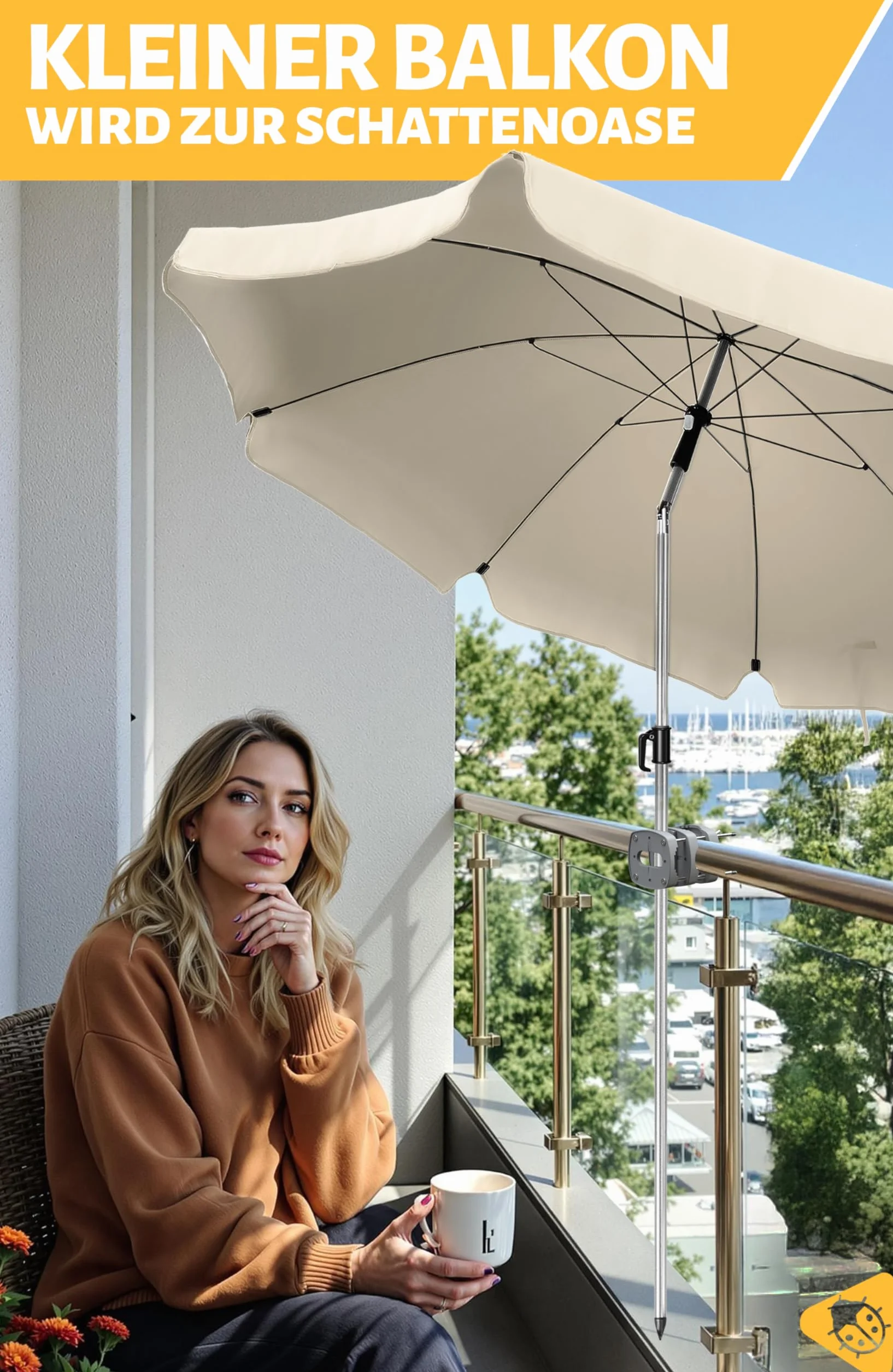 Uchwyt na parasol przeciwsłoneczny na balustradę balkonową – kompaktowy uchwyt na parasol balkonowy zastępuje nieporęczny stojak na parasole balkonowe do wszystkich parasoli, kolor antracytowy