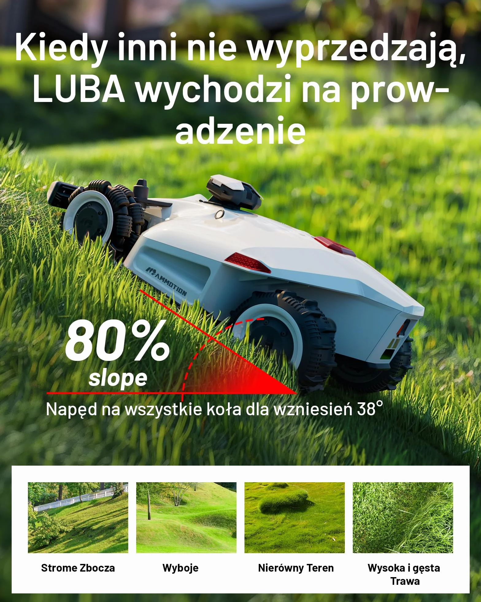 LUBA 2 AWD 3000 Kosiarka Automatyczna (Wersja 2024), Kosiarka Automatyczna bez Przewodu Granicznego do Trawników o Powierzchni do 3000 m², Mapowanie 3D Vision+RTK Fusion, Nachylenie 80%