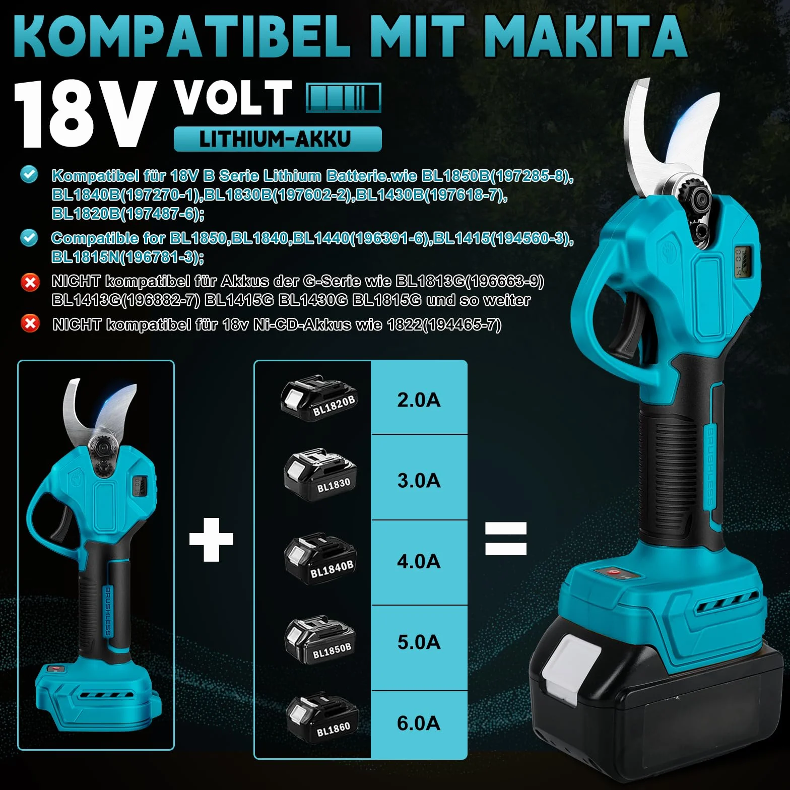 Nożyce do gałęzi akumulatorowe 2x2000 mAh 45 mm LCD ostrze obejściowe MK#45
