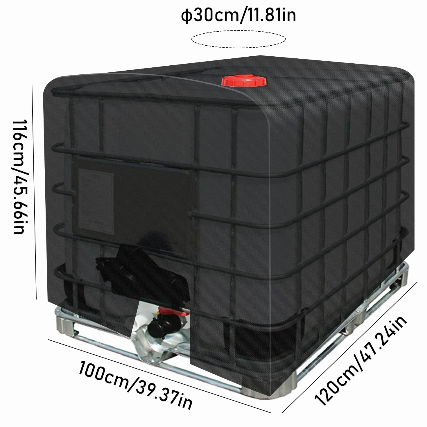 IBC, plandeka ochronna na zbiornik na wodę IBC, 420D IBC, ochrona przed promieniowaniem UV/deszczówką, z otworem, do pojemnika IBC o pojemności 1000 l (100 x 120 x 116 cm)