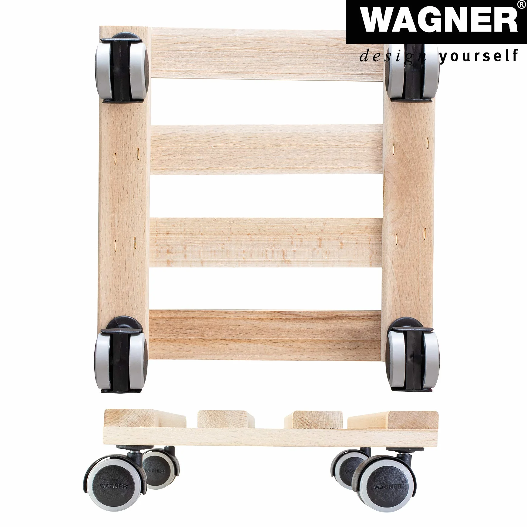 Wagner Wózek na rośliny PALETTI 25 x 25 x 8 cm z litego drewna FSC, buk naturalny, ładowność 100 kg