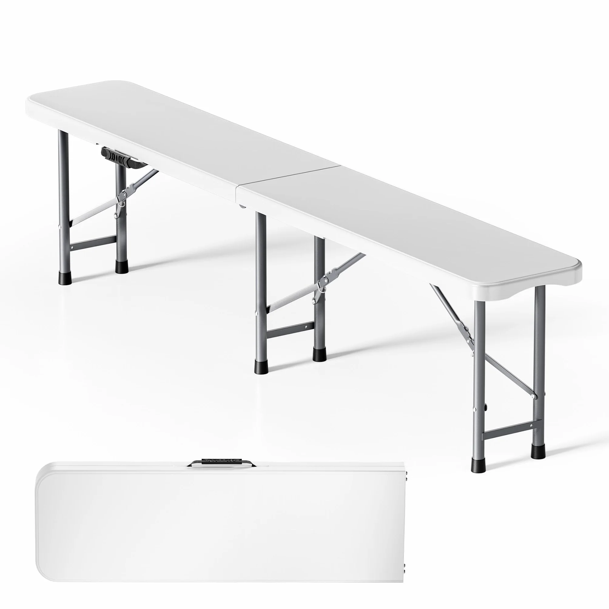 Wiltec Składana ławka cateringowa, bankietowa, turystyczna 180x30x43 cm, ława ogrodowa z uchwytem, siedzisko kempingowe składane do ogrodu i na biwak