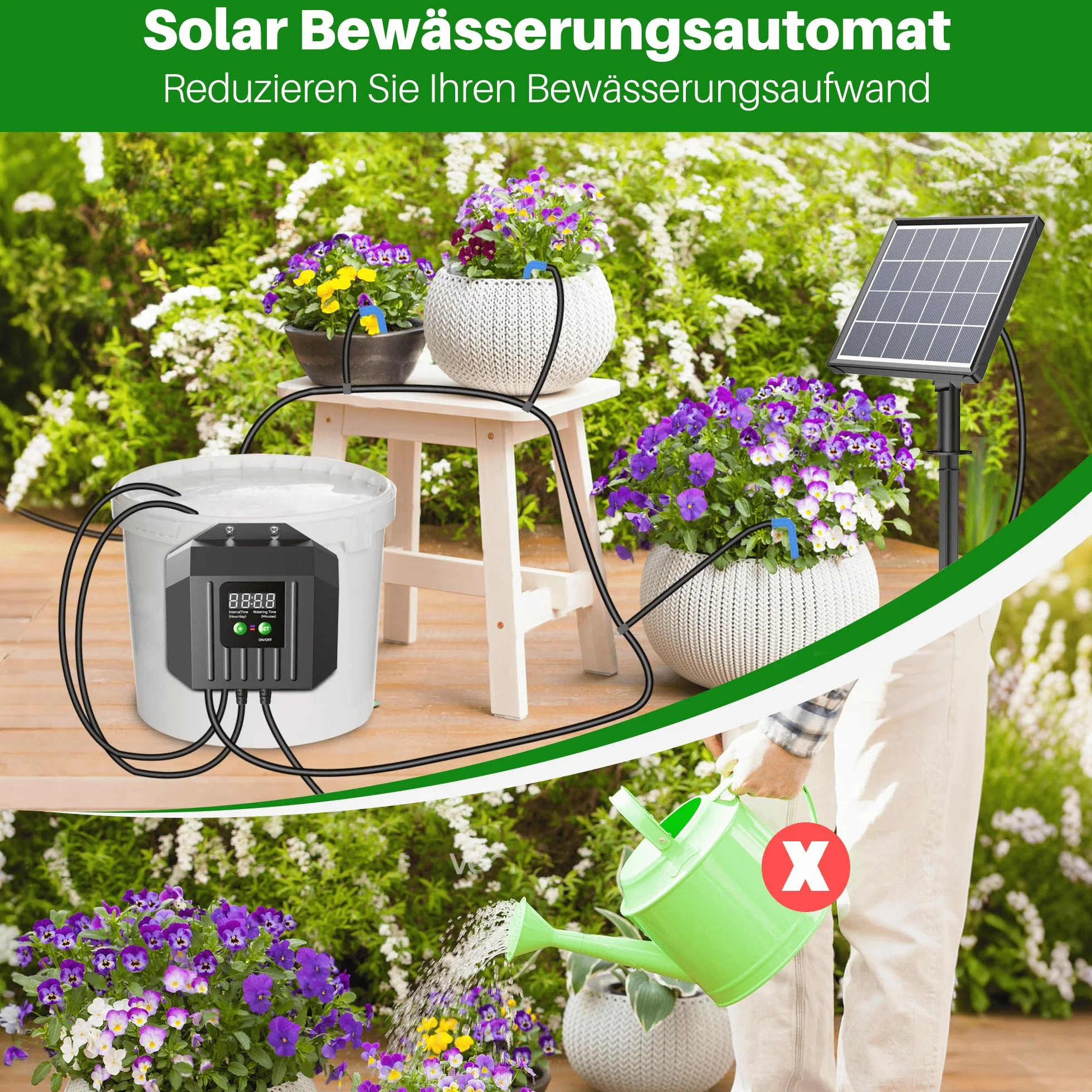 Biling Solarny system nawadniania na balkon, 2,5 W, 15 m, solarny system nawadniania ogrodu, automatyczne nawadnianie, system nawadniania solarnego do roślin ogrodowych