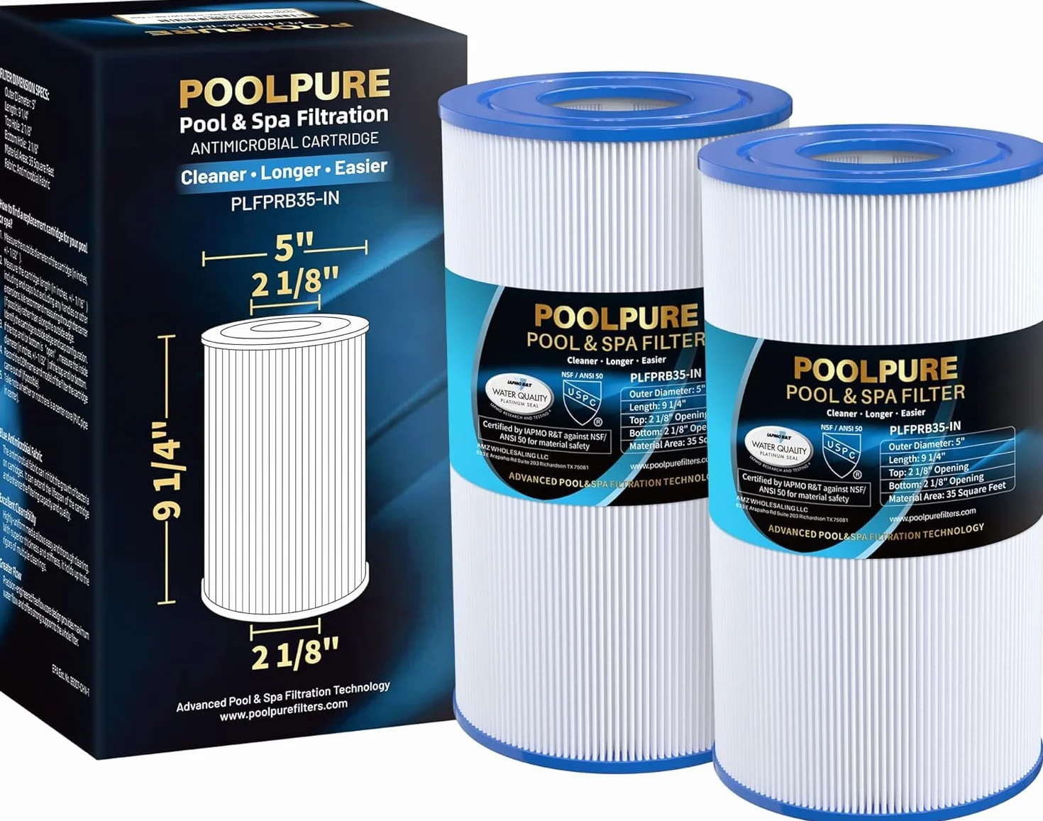 POOLPURE Filtr do spa zastępuje Pleatco PRB35-IN, Unicel C-4335, 2 sztuki 5 x 9