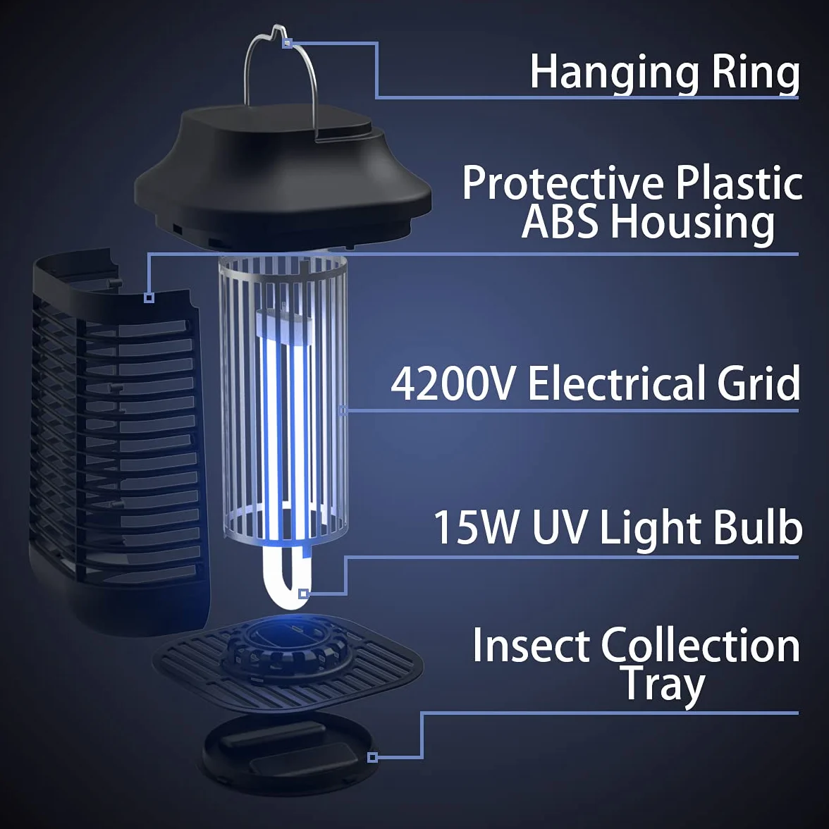 Bug Zapper Outdoor 4200V 20W Mosquito Repellent Metal Housing Waterproof